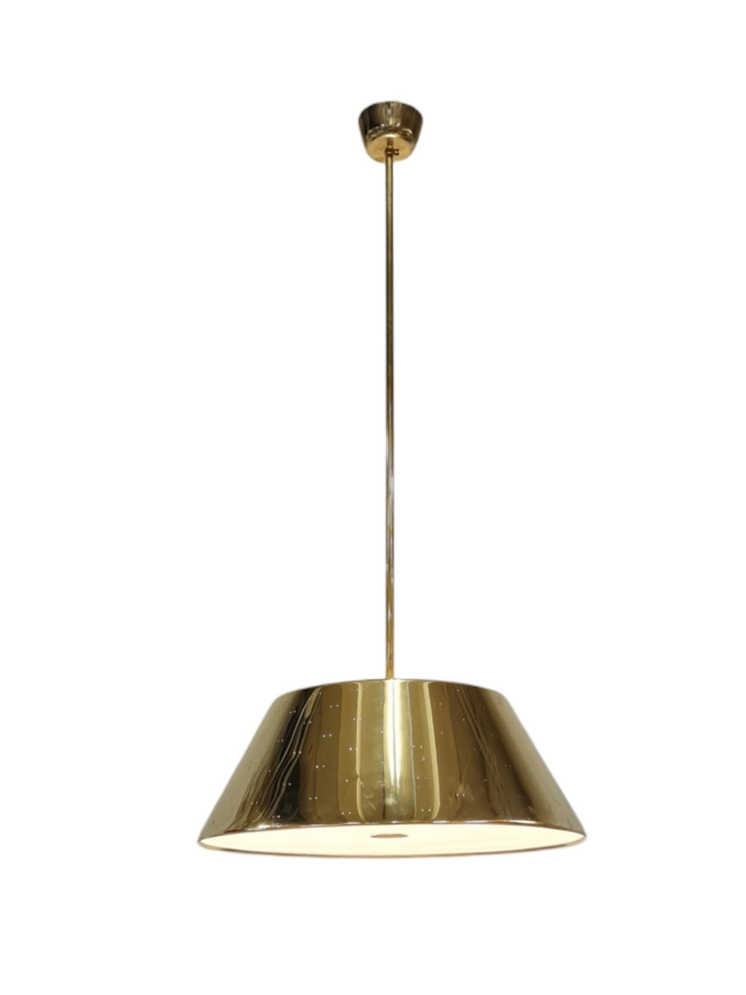 Scandinavian Modern Grand Paavo Tynell Perforated Brass Ceiling Pendant, Idman 1950s For Sale