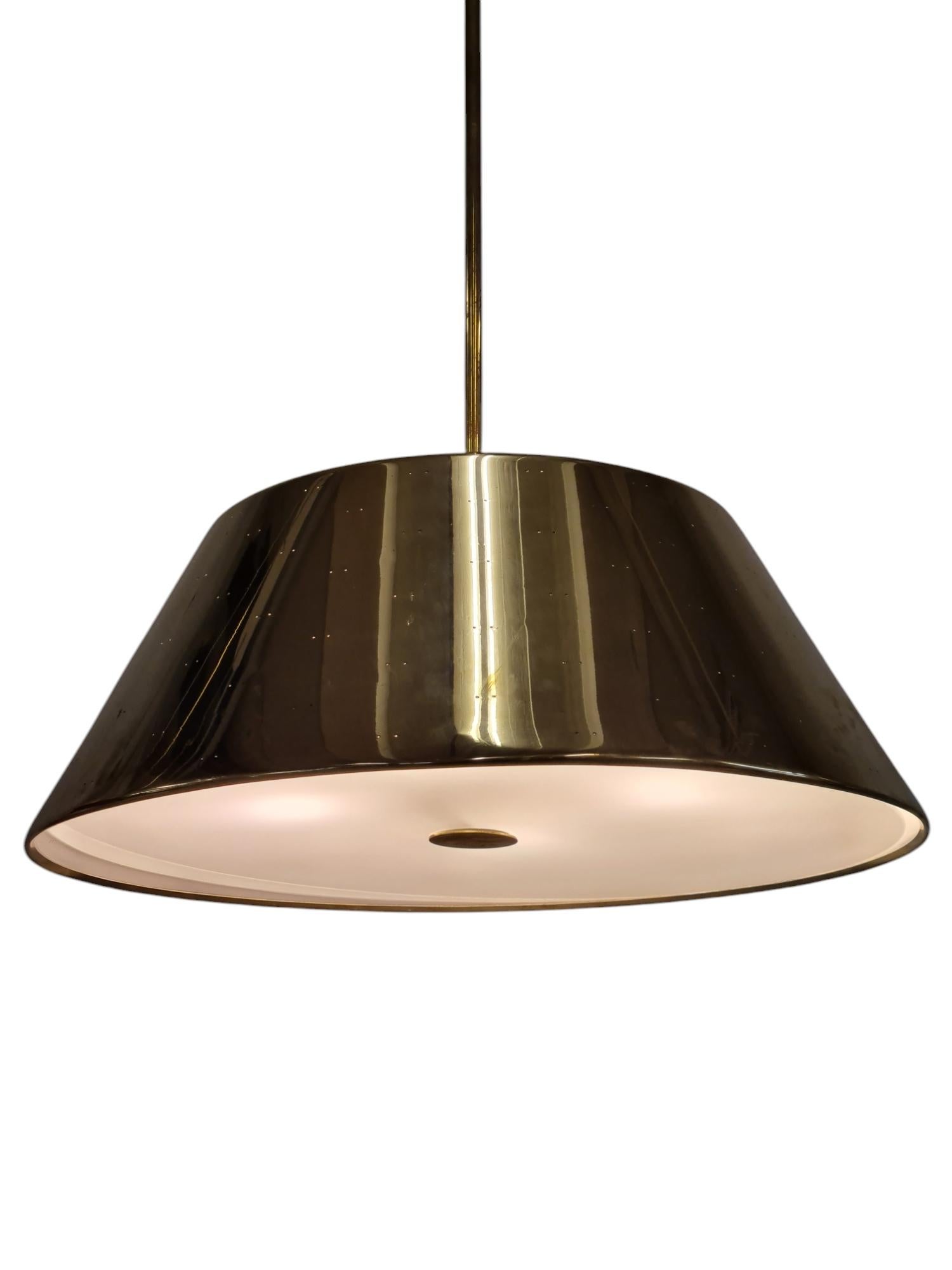 Finnish Grand Paavo Tynell Perforated Brass Ceiling Pendant, Idman 1950s For Sale