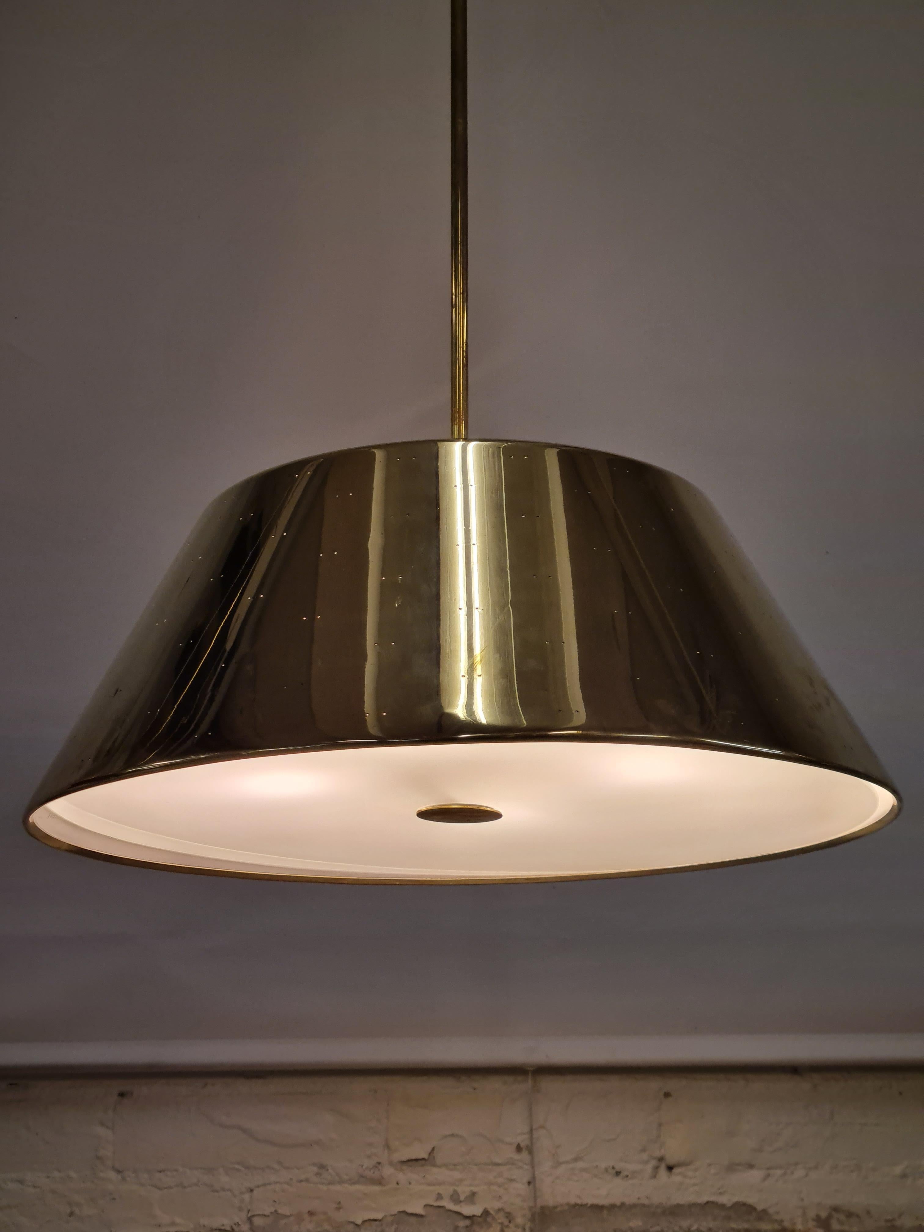 Grand Paavo Tynell Perforated Brass Ceiling Pendant, Idman 1950s In Good Condition For Sale In Helsinki, FI