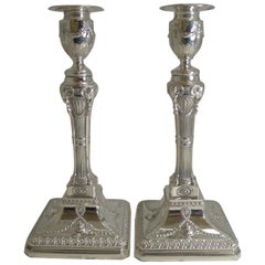 Grand Pair of English Silver Plated Adams Style Candlesticks, Ram's Heads