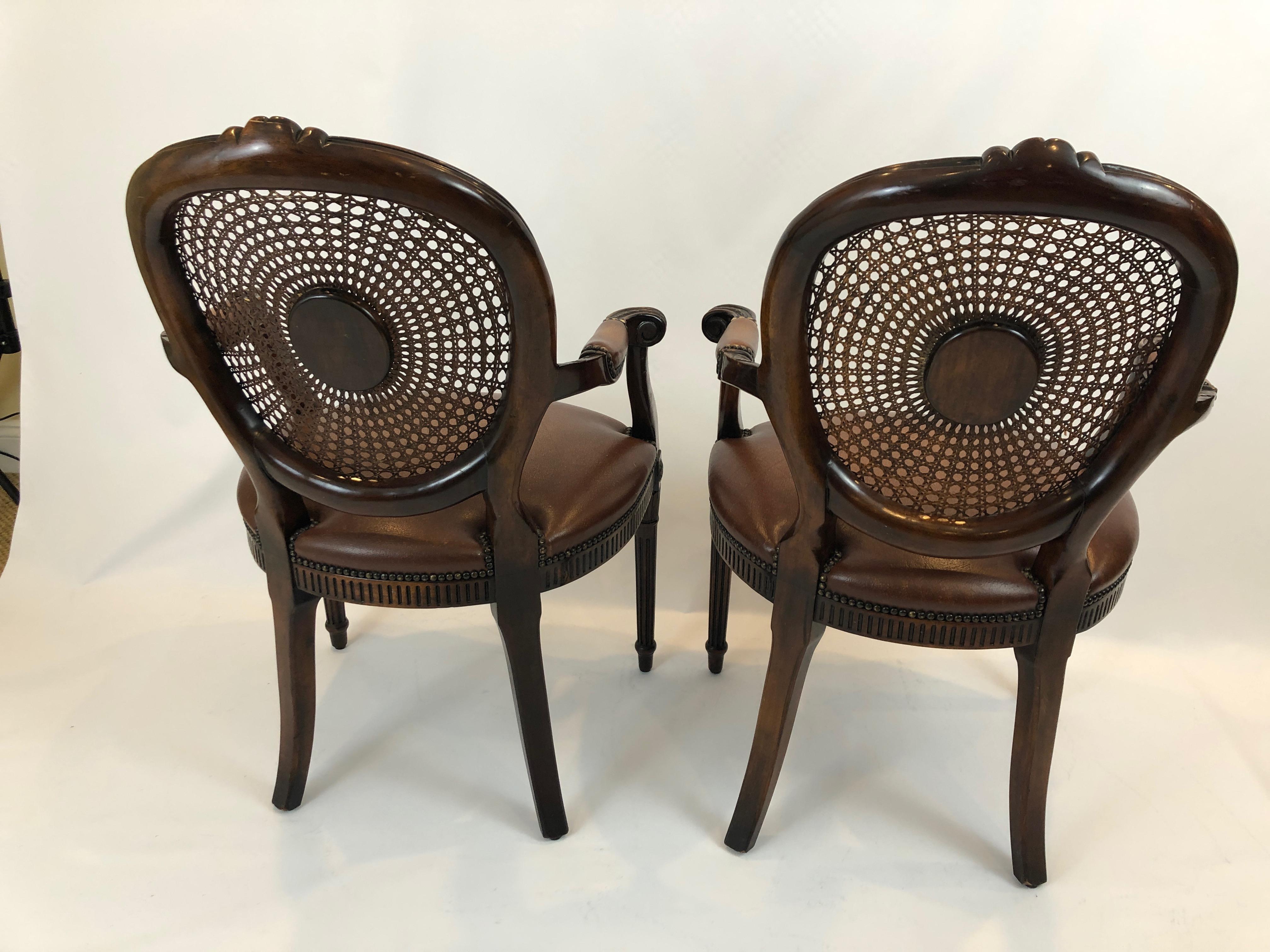 Theodore Alexander Grand Pair of Caned and Cameo Back Armchairs 7