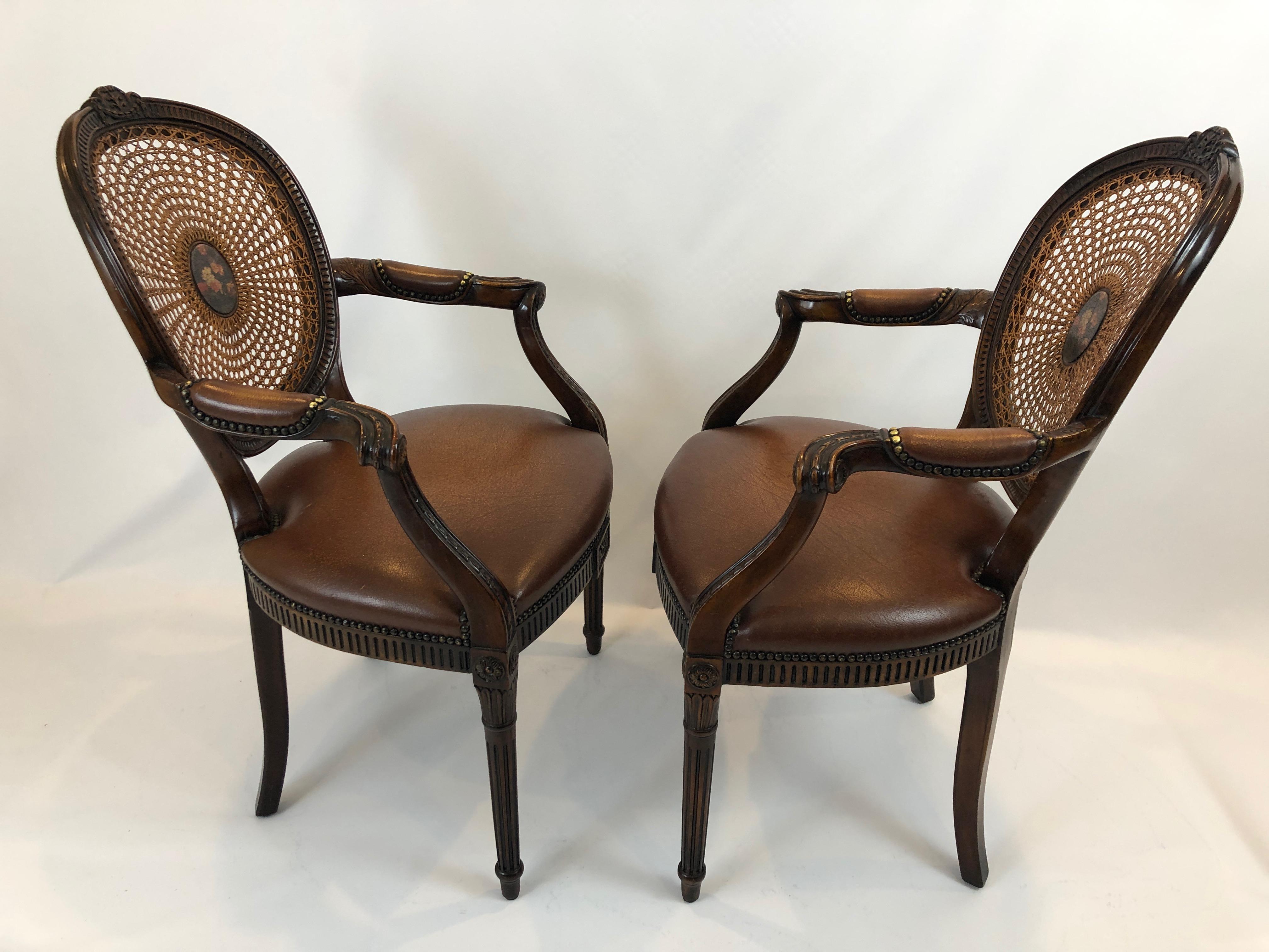 Theodore Alexander Grand Pair of Caned and Cameo Back Armchairs 2