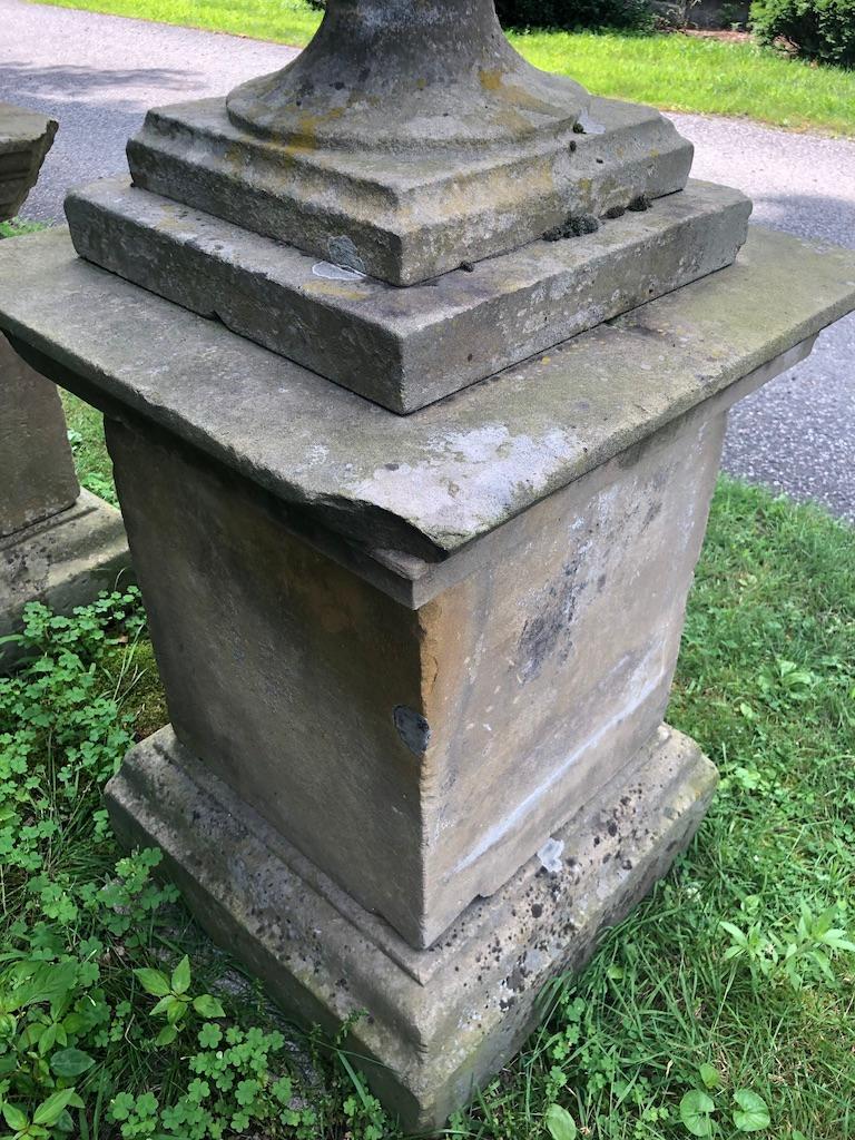 Grand Pair of 18th C Carved Yorkstone Urns Owned by the Duke of Marlborough For Sale 4