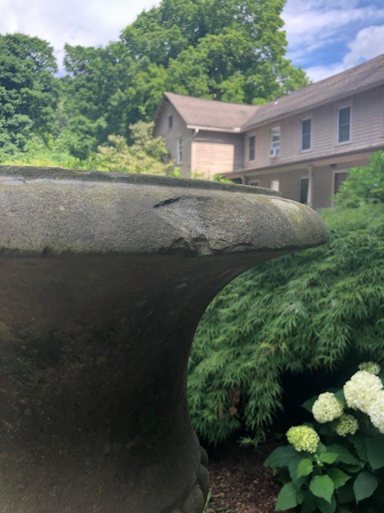 Grand Pair of 18th C Carved Yorkstone Urns Owned by the Duke of Marlborough For Sale 8