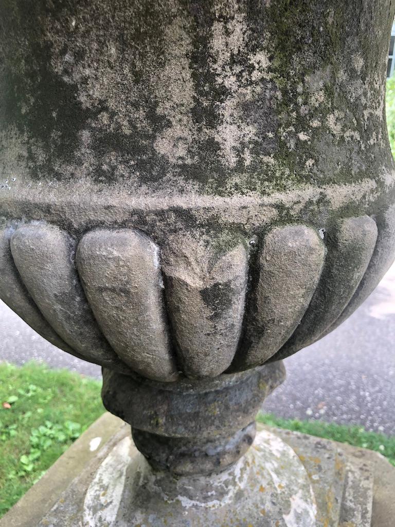 Grand Pair of 18th C Carved Yorkstone Urns Owned by the Duke of Marlborough For Sale 9