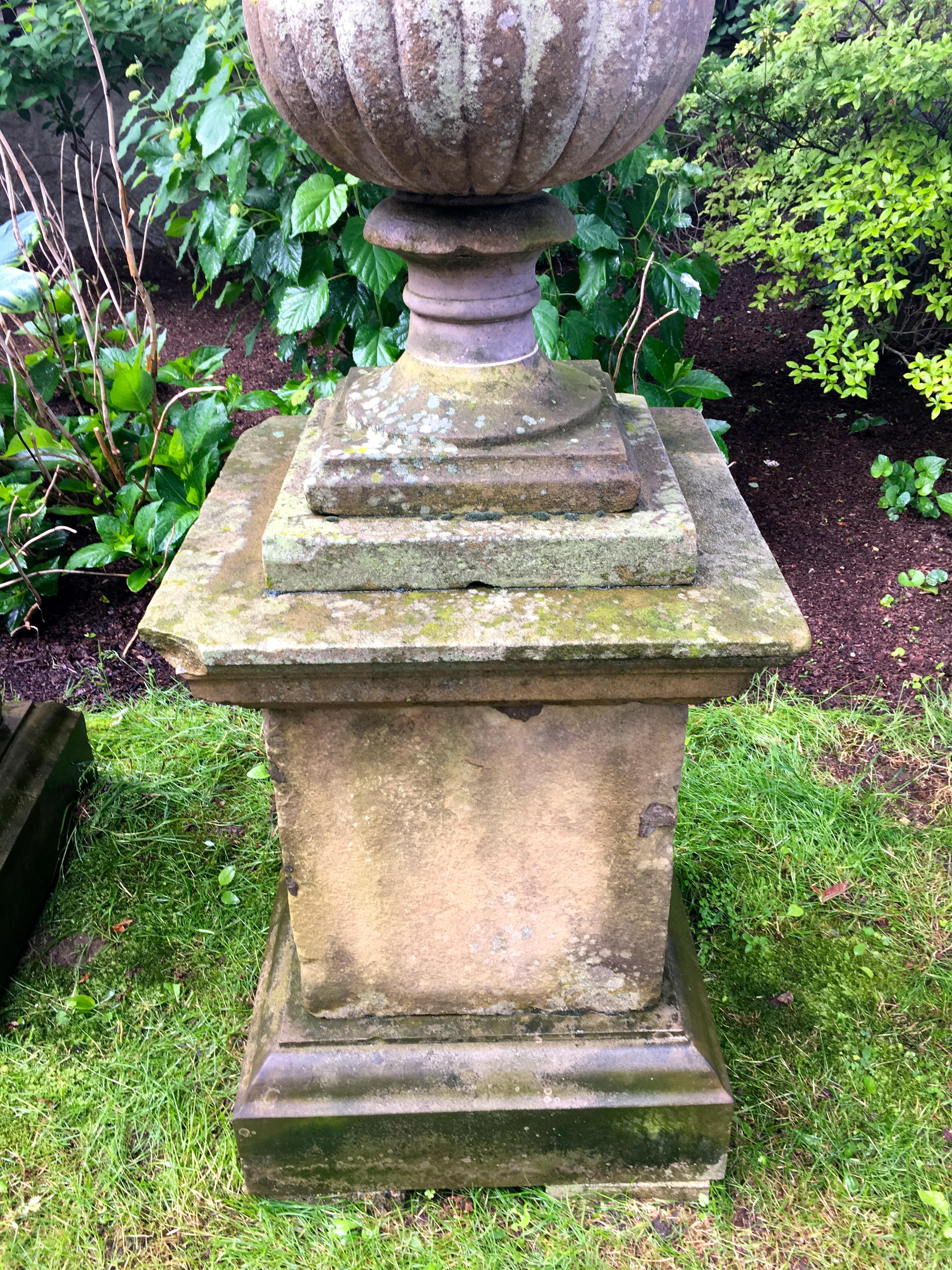 Stone Grand Pair of 18th C Carved Yorkstone Urns Owned by the Duke of Marlborough For Sale