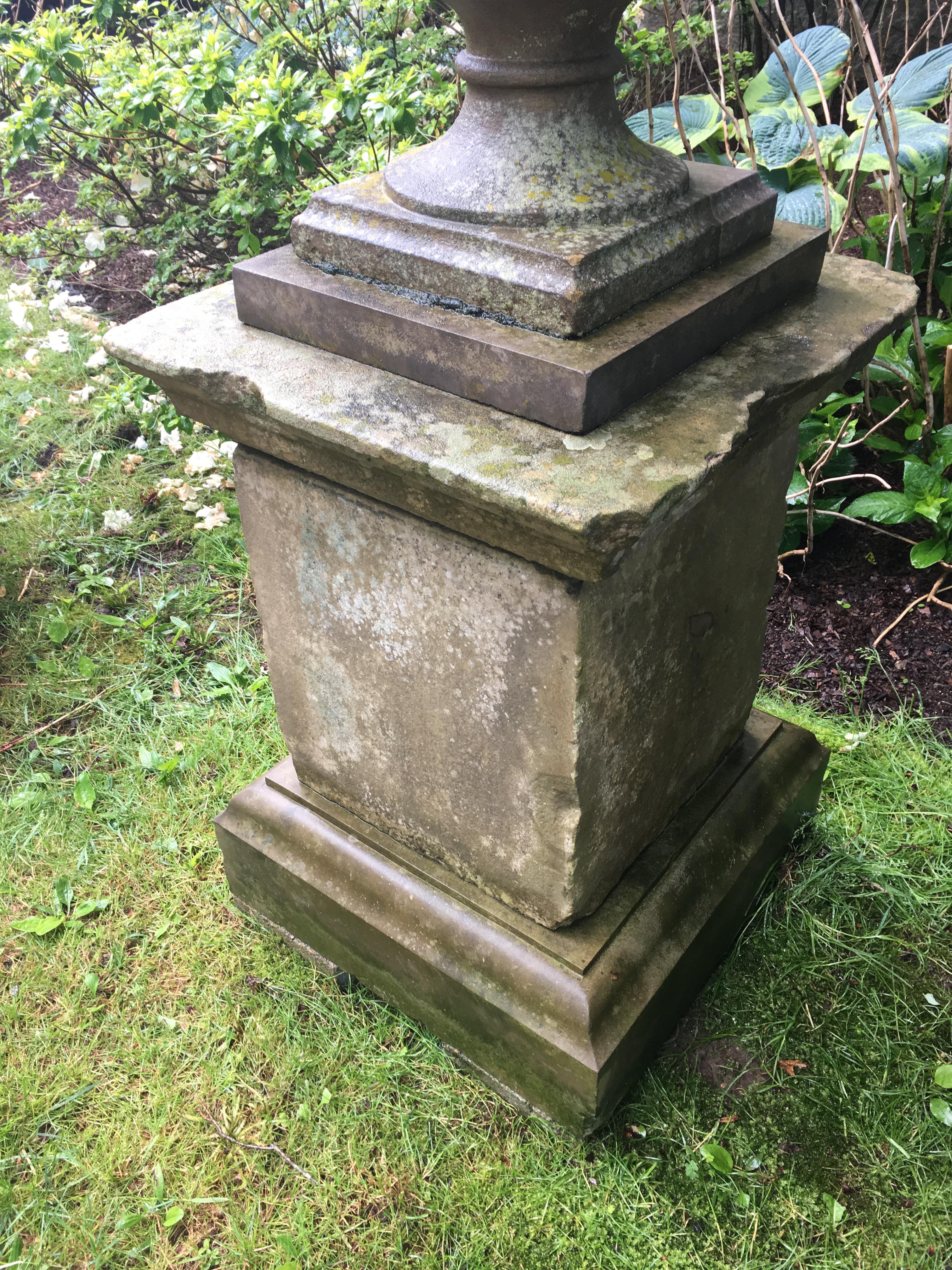 Grand Pair of 18th C Carved Yorkstone Urns Owned by the Duke of Marlborough For Sale 1