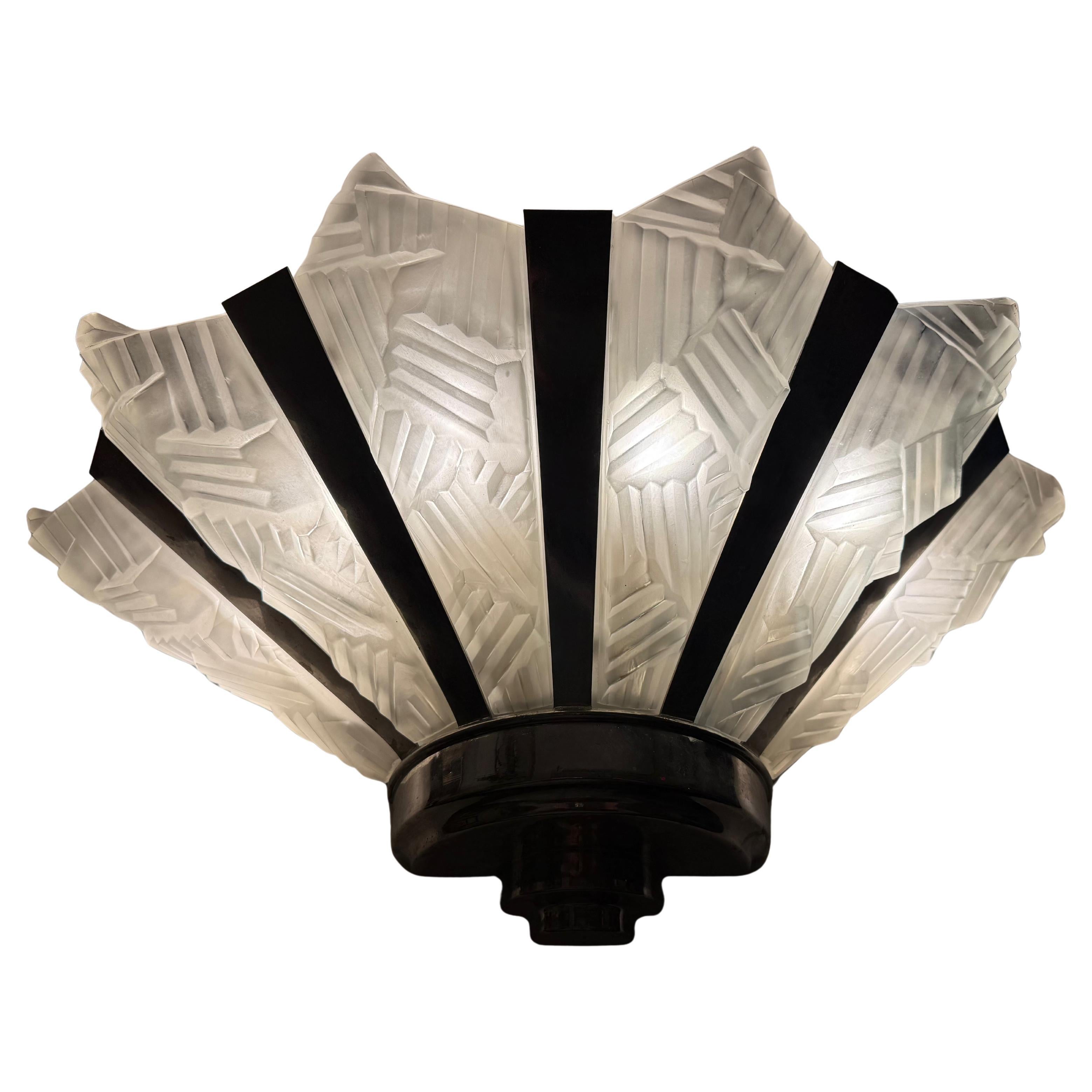 Grand Pair of French Art Deco Geometric Wall Sconces by Degue For Sale 6