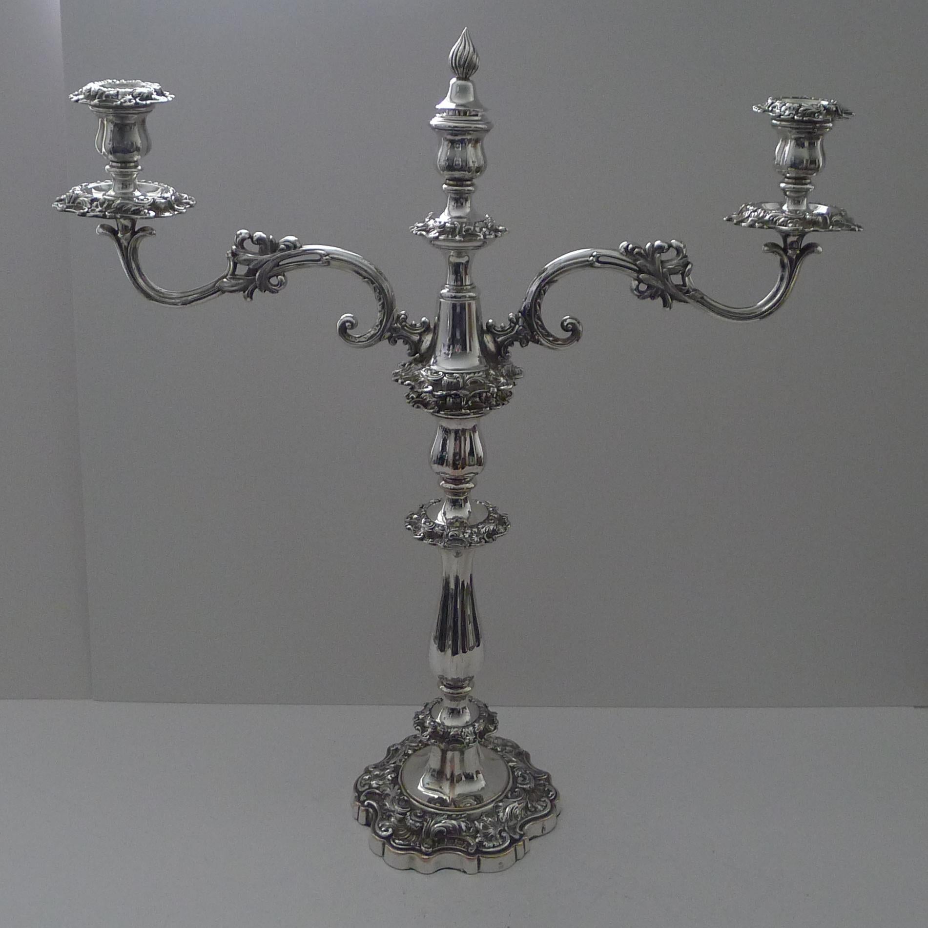 British Grand Pair Old Sheffield Plate Candelabra by Blagden, Hodgson & Co. For Sale