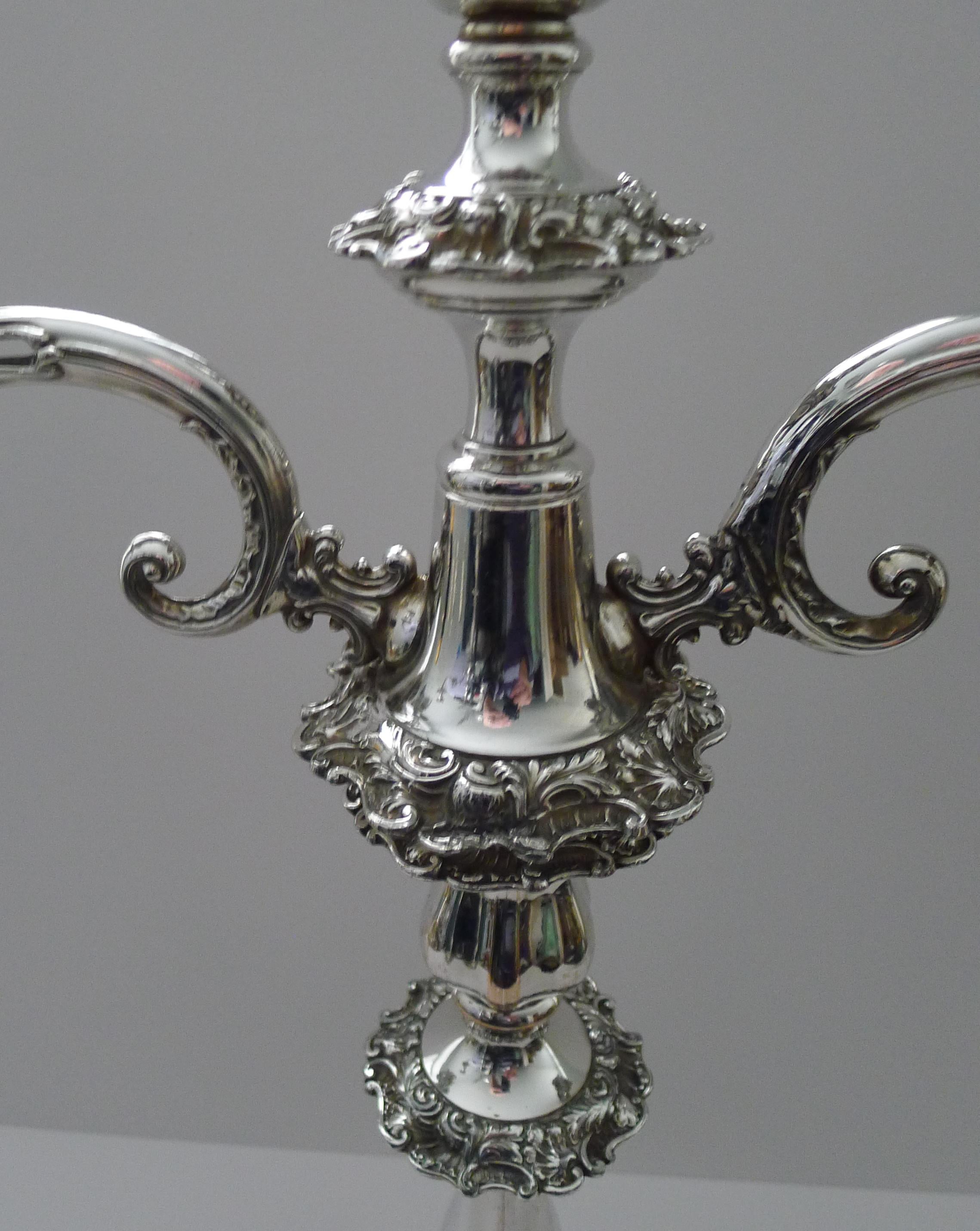 Early 19th Century Grand Pair Old Sheffield Plate Candelabra by Blagden, Hodgson & Co. For Sale