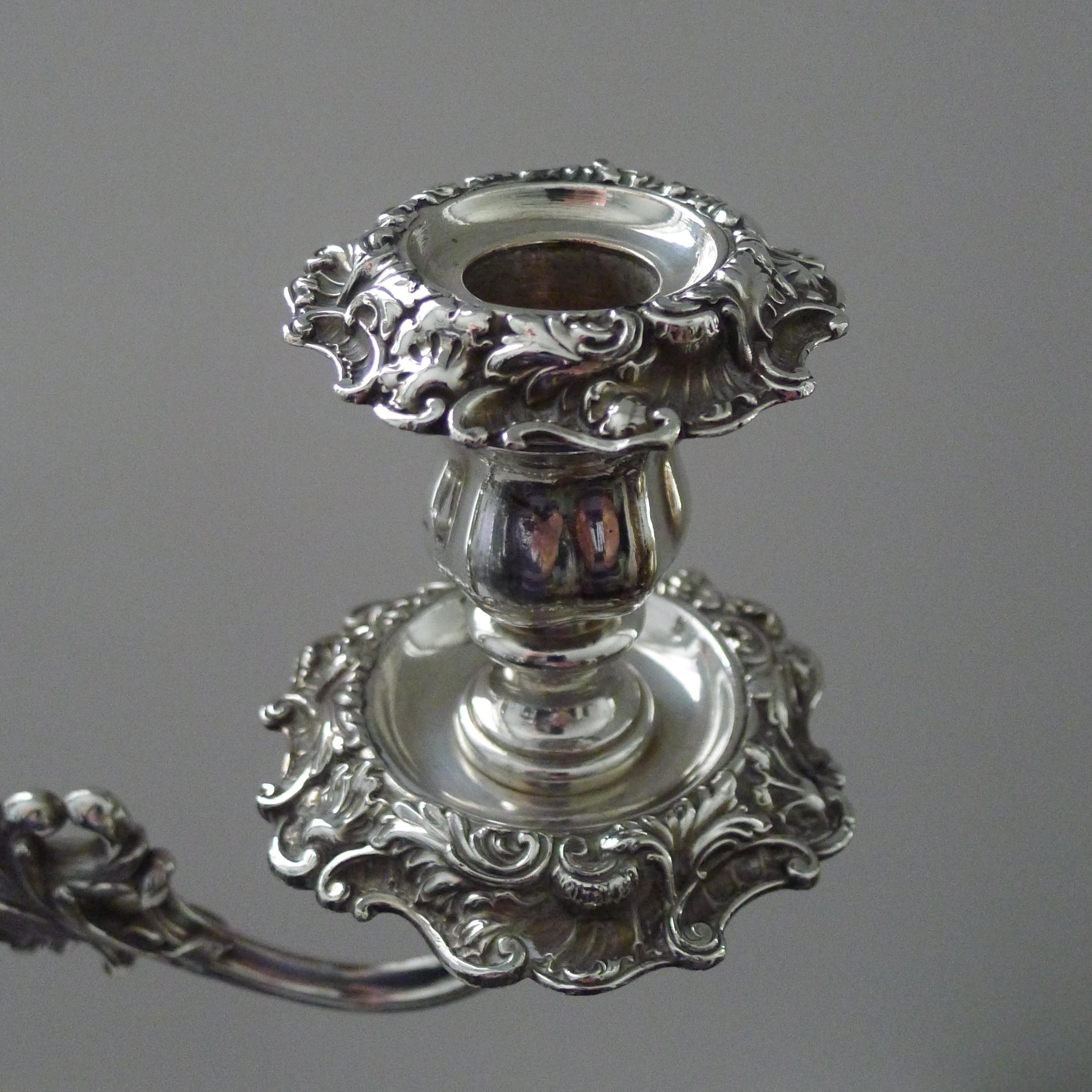 Silver Plate Grand Pair Old Sheffield Plate Candelabra by Blagden, Hodgson & Co. For Sale