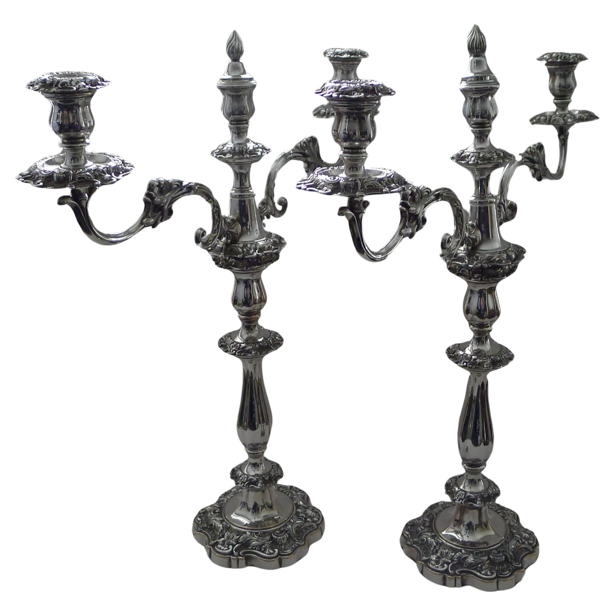 Grand Pair Old Sheffield Plate Candelabra by Blagden, Hodgson & Co. For Sale