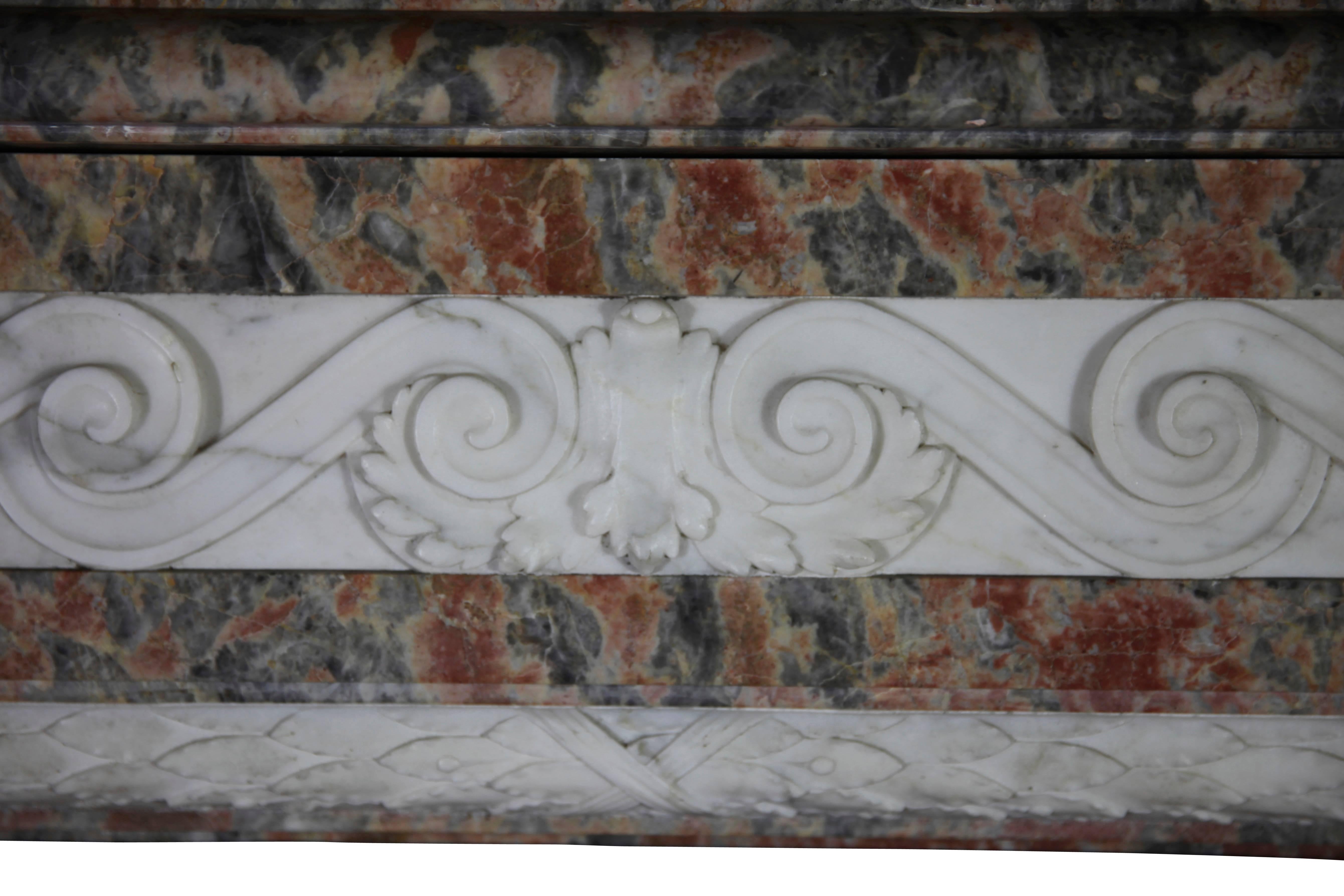 Carved Grand Paladium Antique Fireplace Surround in Rouge Languedoc Marble For Sale