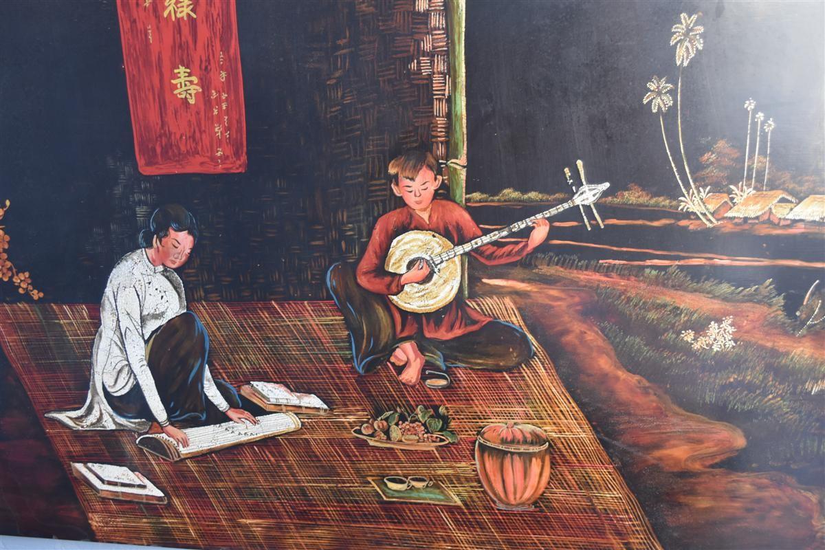 Vietnamese Grand Panel Lacquer Hanoi Young Musicians For Sale