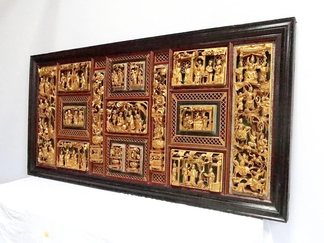 Asiatico Grande pannello asiatico in legno laccato, Cina - fine XIX secolo in vendita