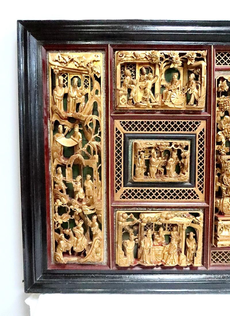 Grande pannello asiatico in legno laccato, Cina - fine XIX secolo In condizioni buone in vendita a HÉRIC, FR