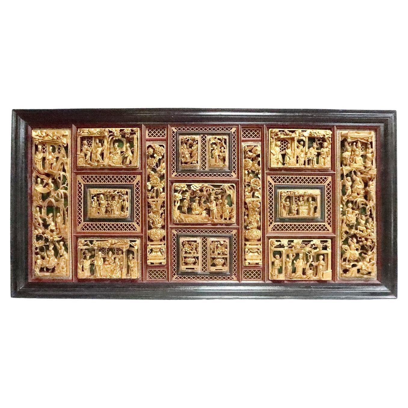 Grande pannello asiatico in legno laccato, Cina - fine XIX secolo