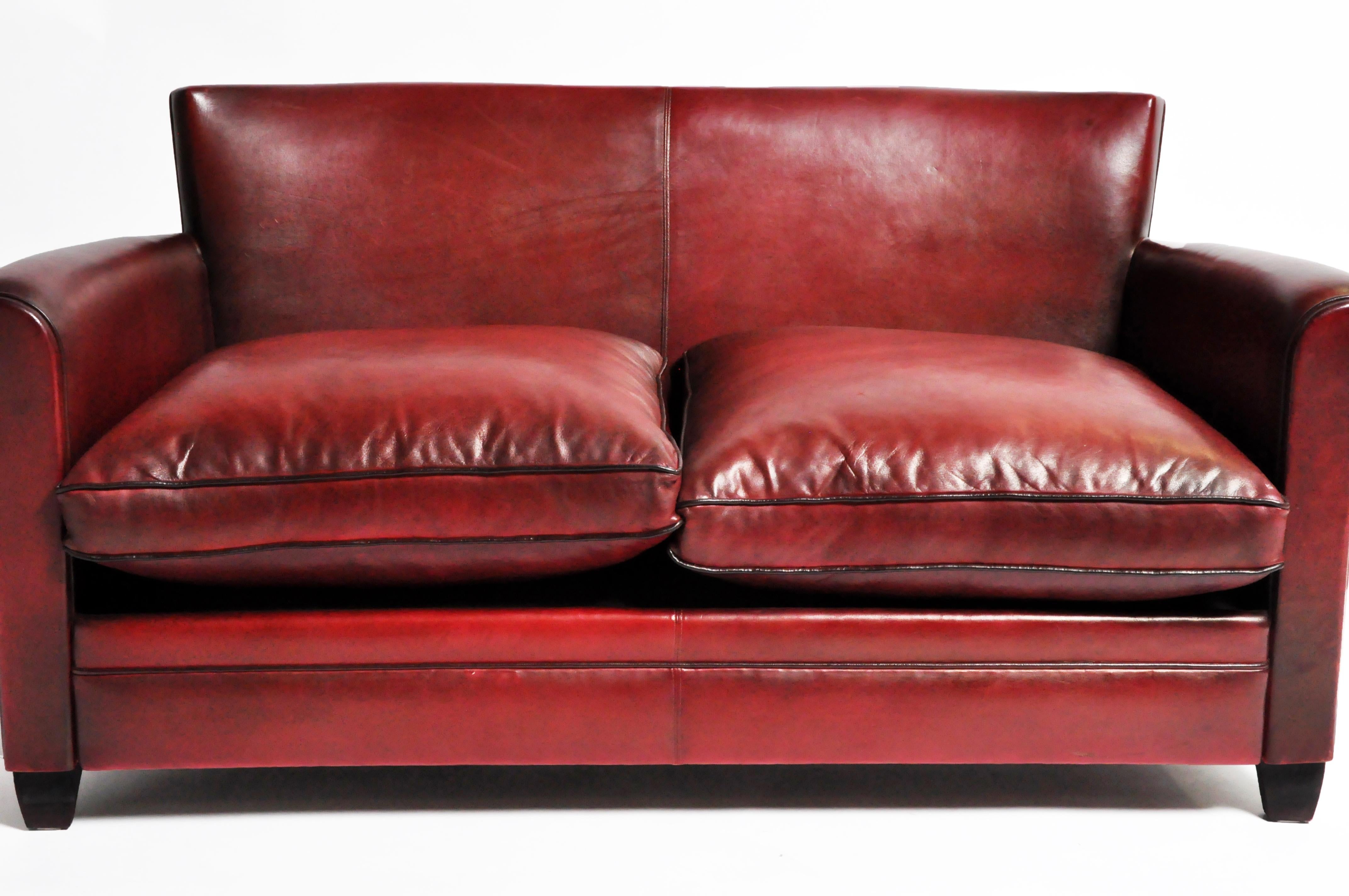 Grand Parisian Style Red Leather Sofa 6