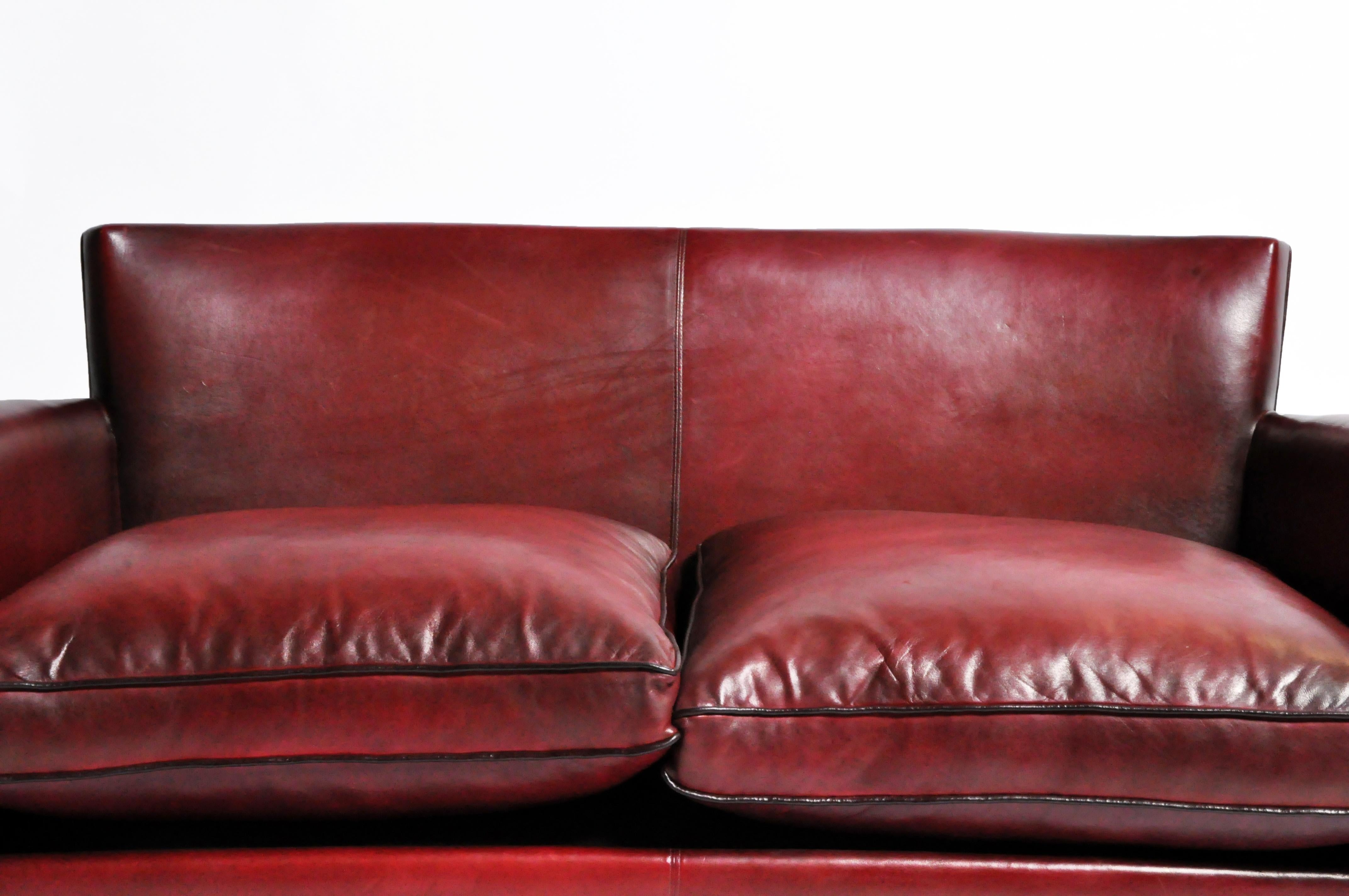 Grand Parisian Style Red Leather Sofa 7