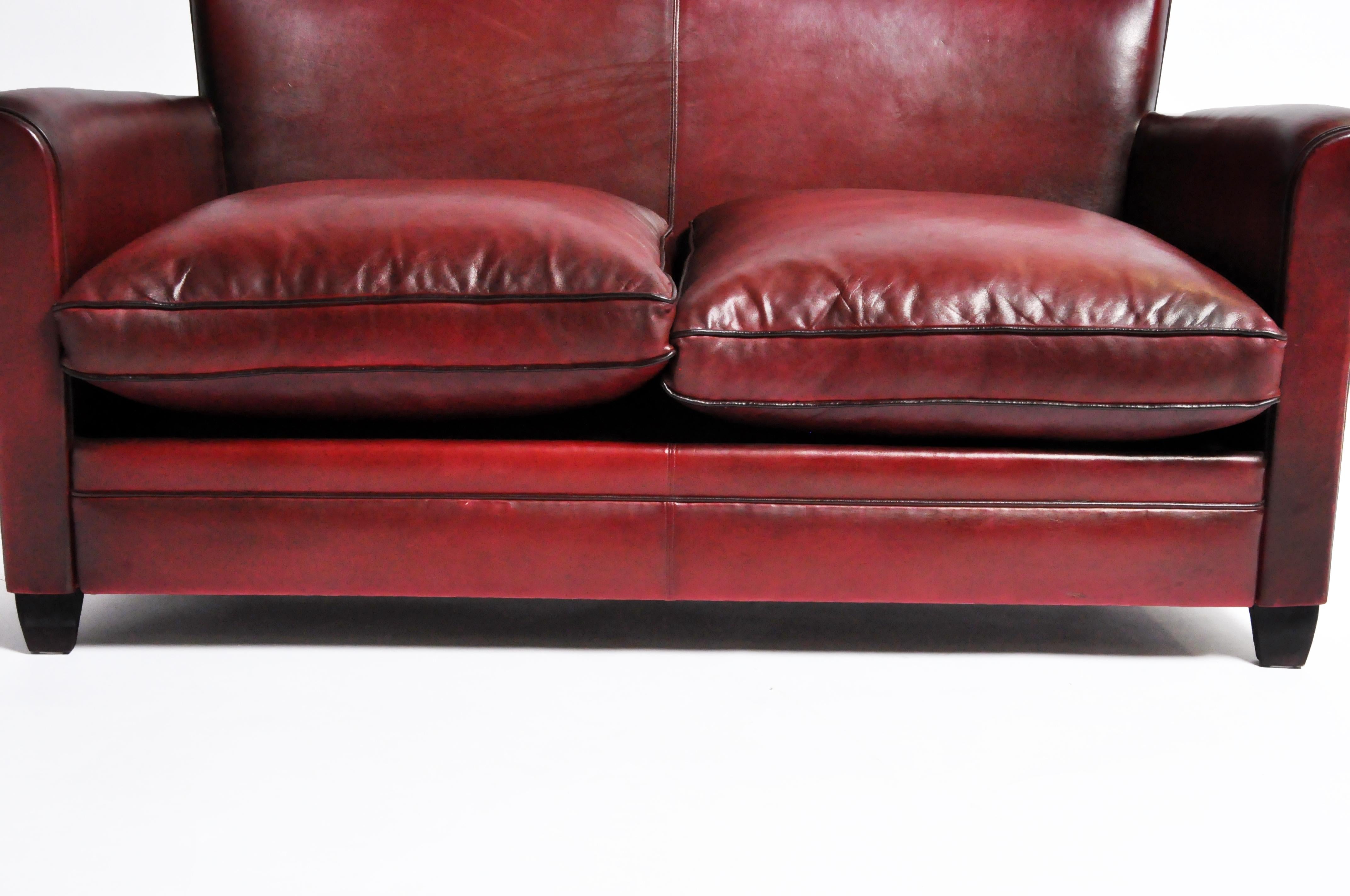 Grand Parisian Style Red Leather Sofa 8