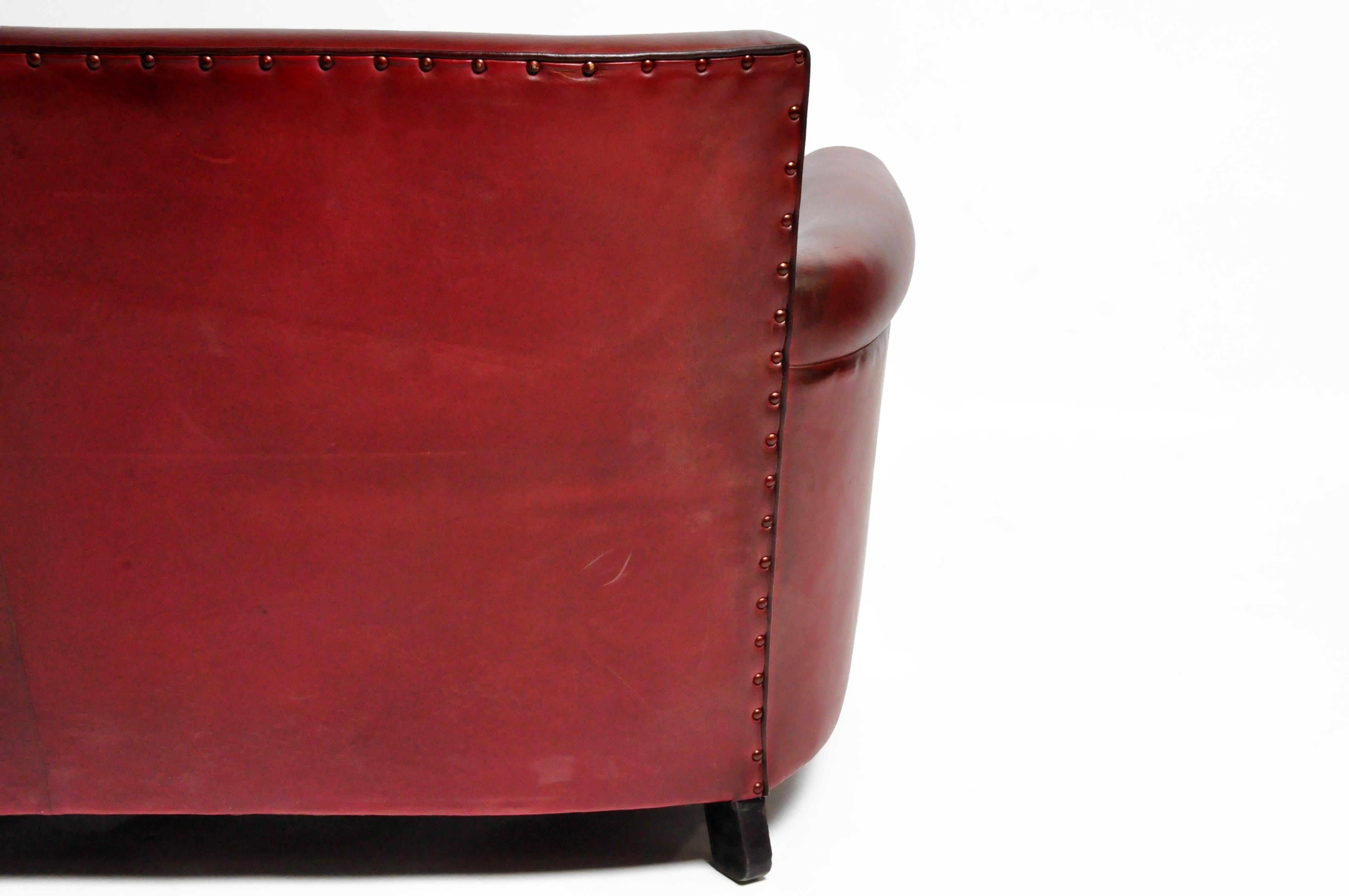 Grand Parisian Style Red Leather Sofa 9