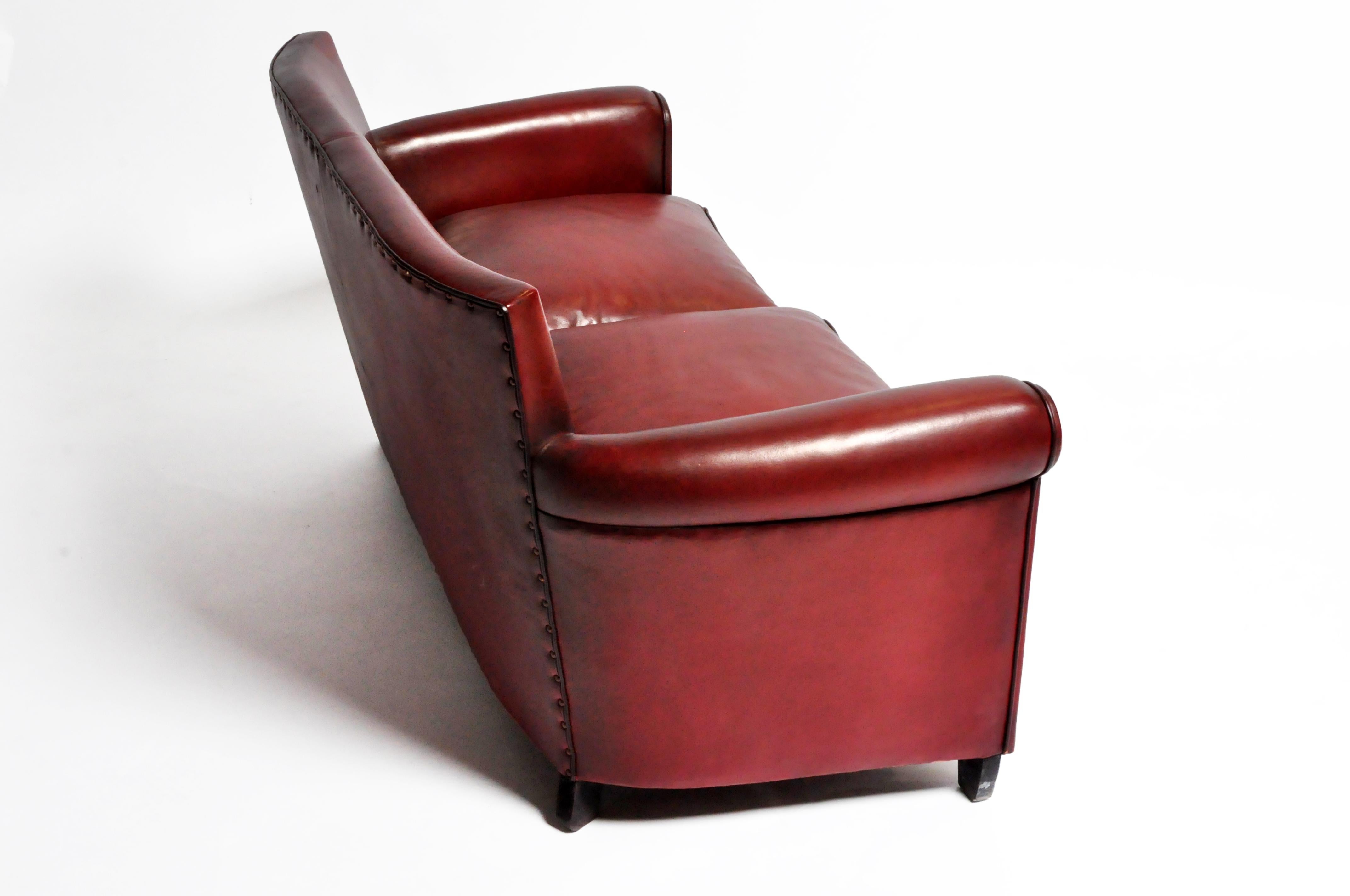 American Grand Parisian Style Red Leather Sofa