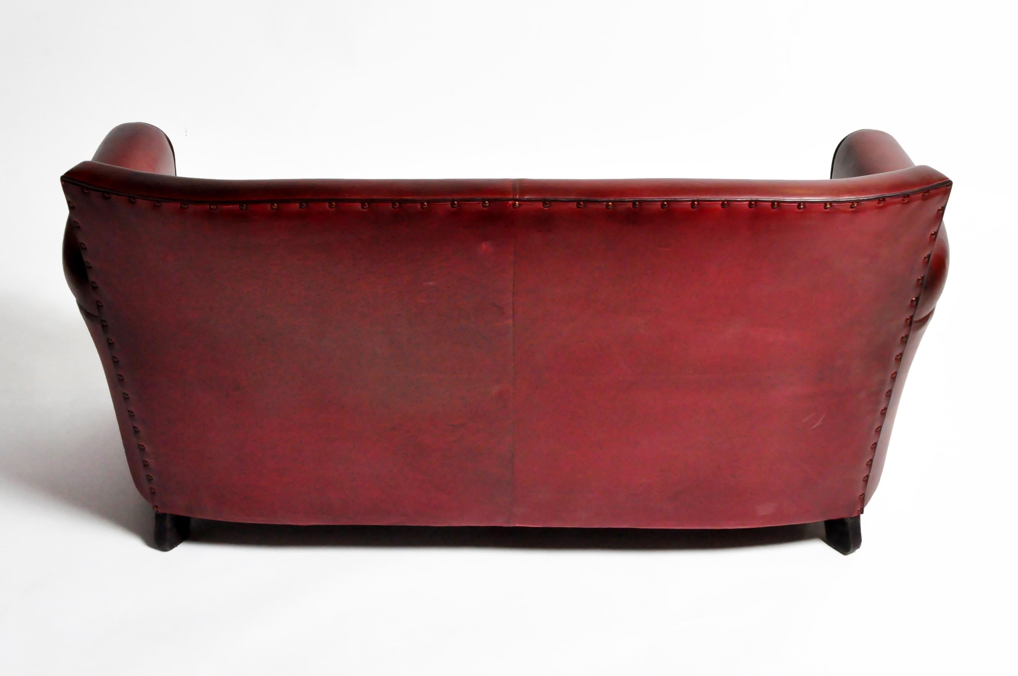 Contemporary Grand Parisian Style Red Leather Sofa