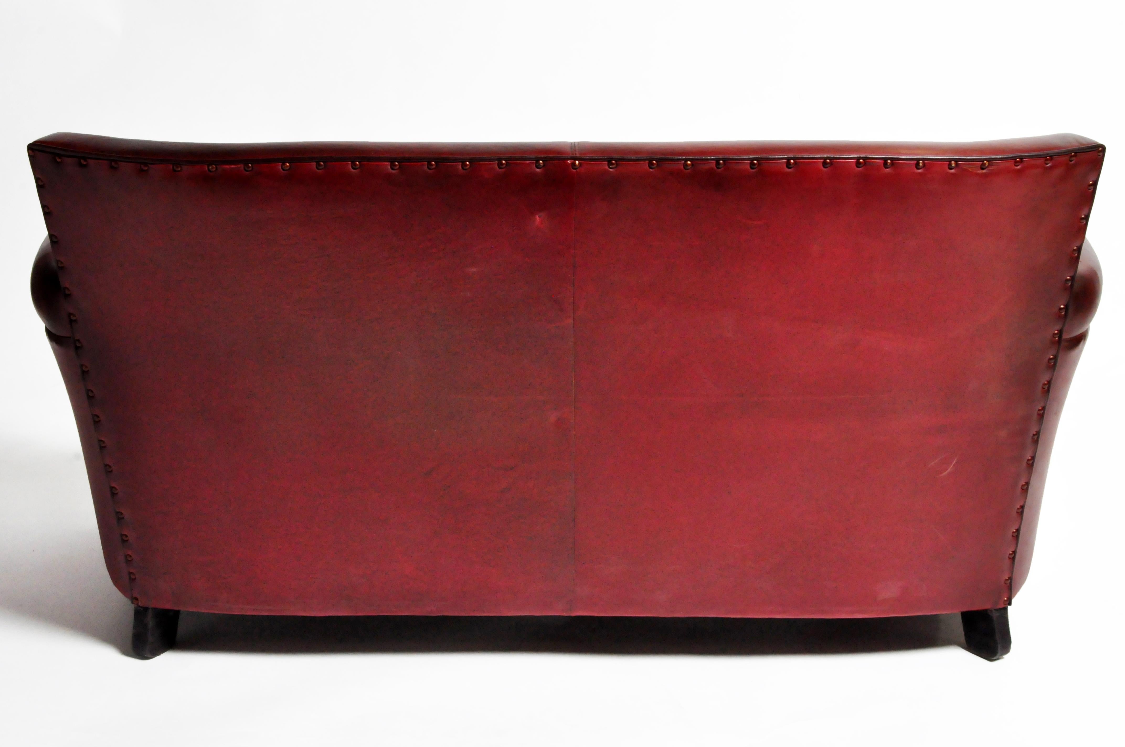 Grand Parisian Style Red Leather Sofa 1
