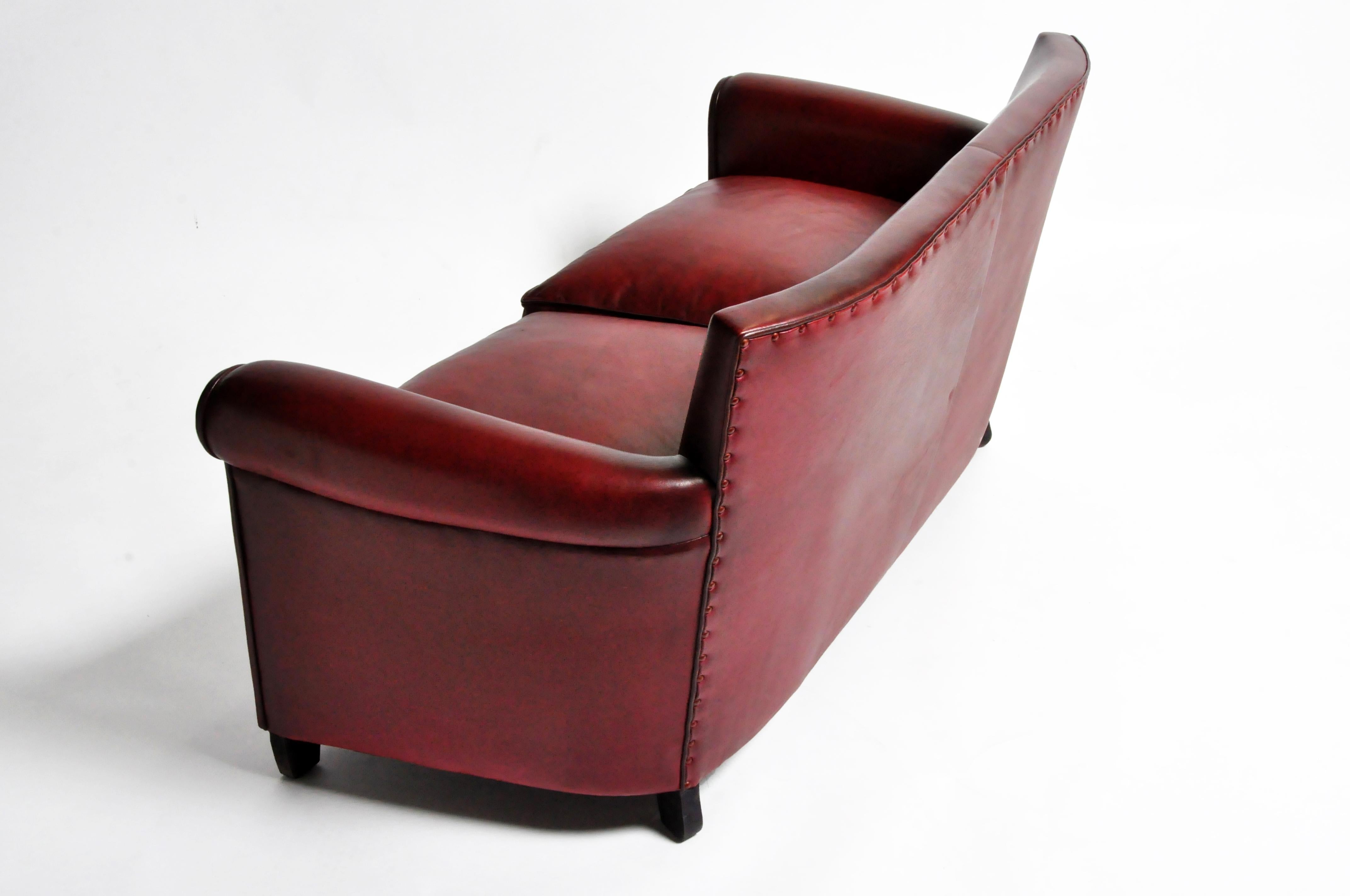Grand Parisian Style Red Leather Sofa 2