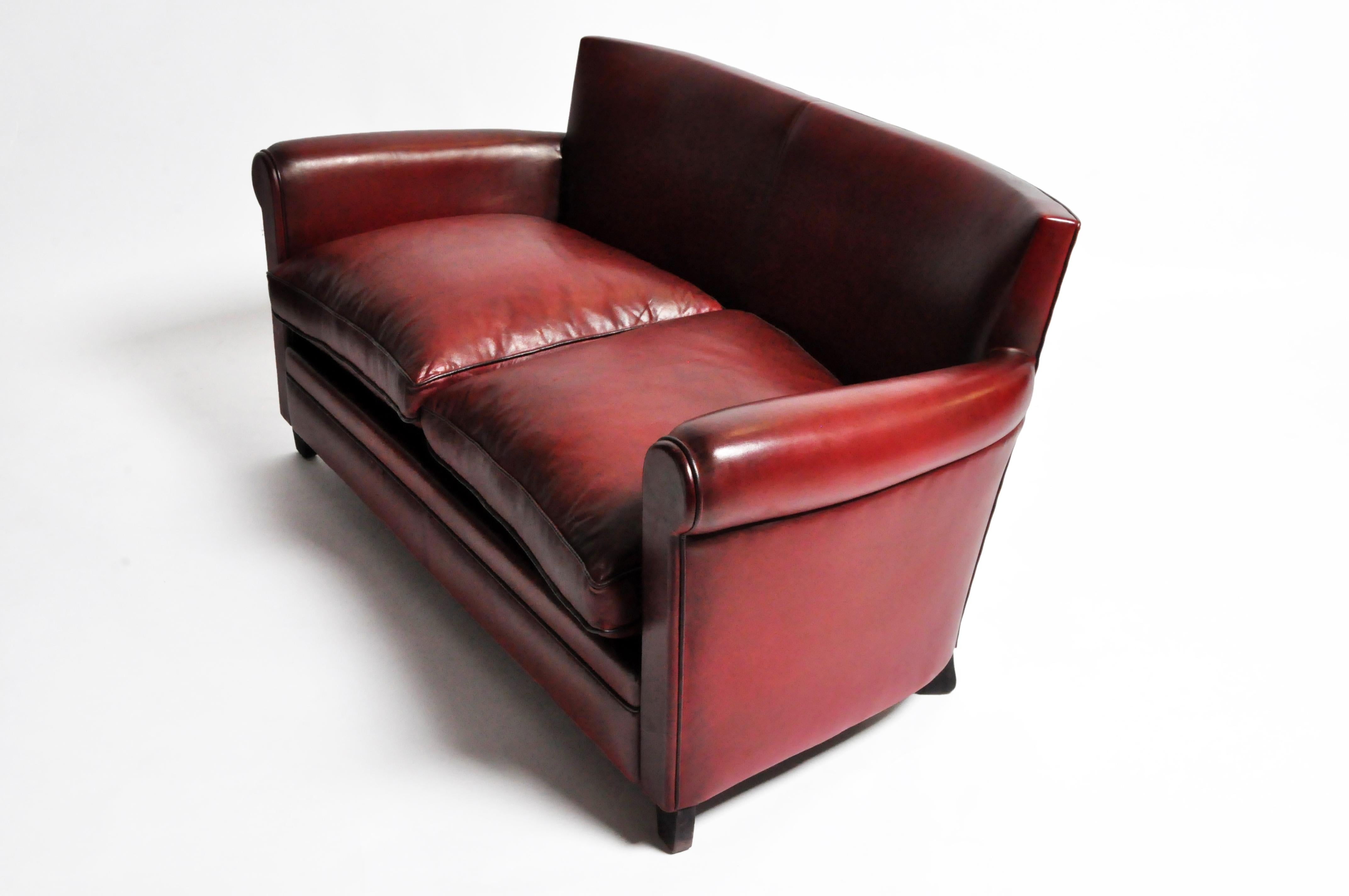 Grand Parisian Style Red Leather Sofa 3