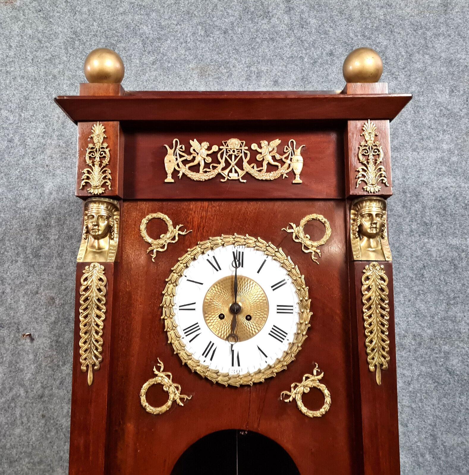 Reloj regulador Grand Parquet de caoba estilo Imperio -1X55 Fines del siglo XIX en venta