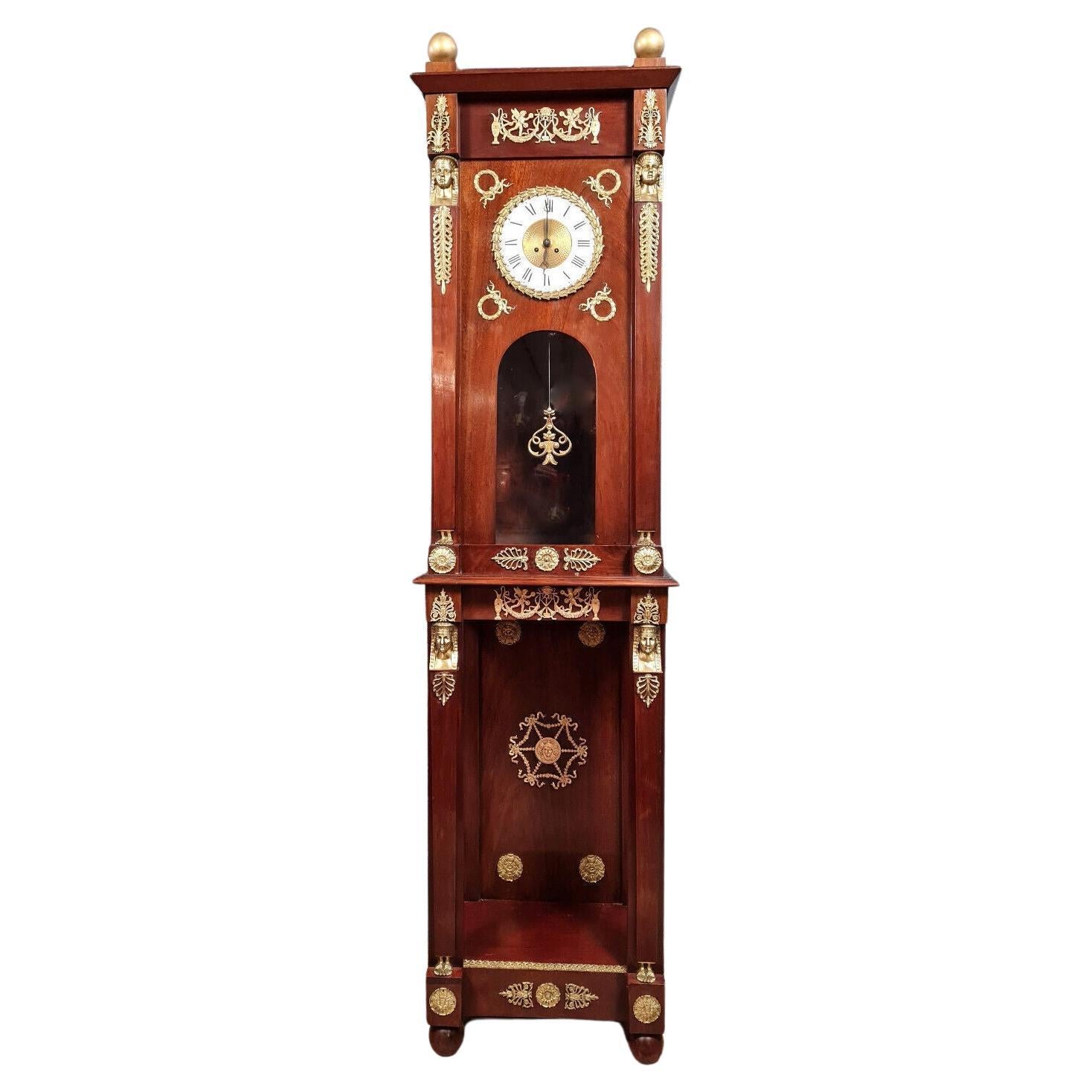Grand Parquet Regulator Clock in Empire Style Mahogany -1X55 For Sale