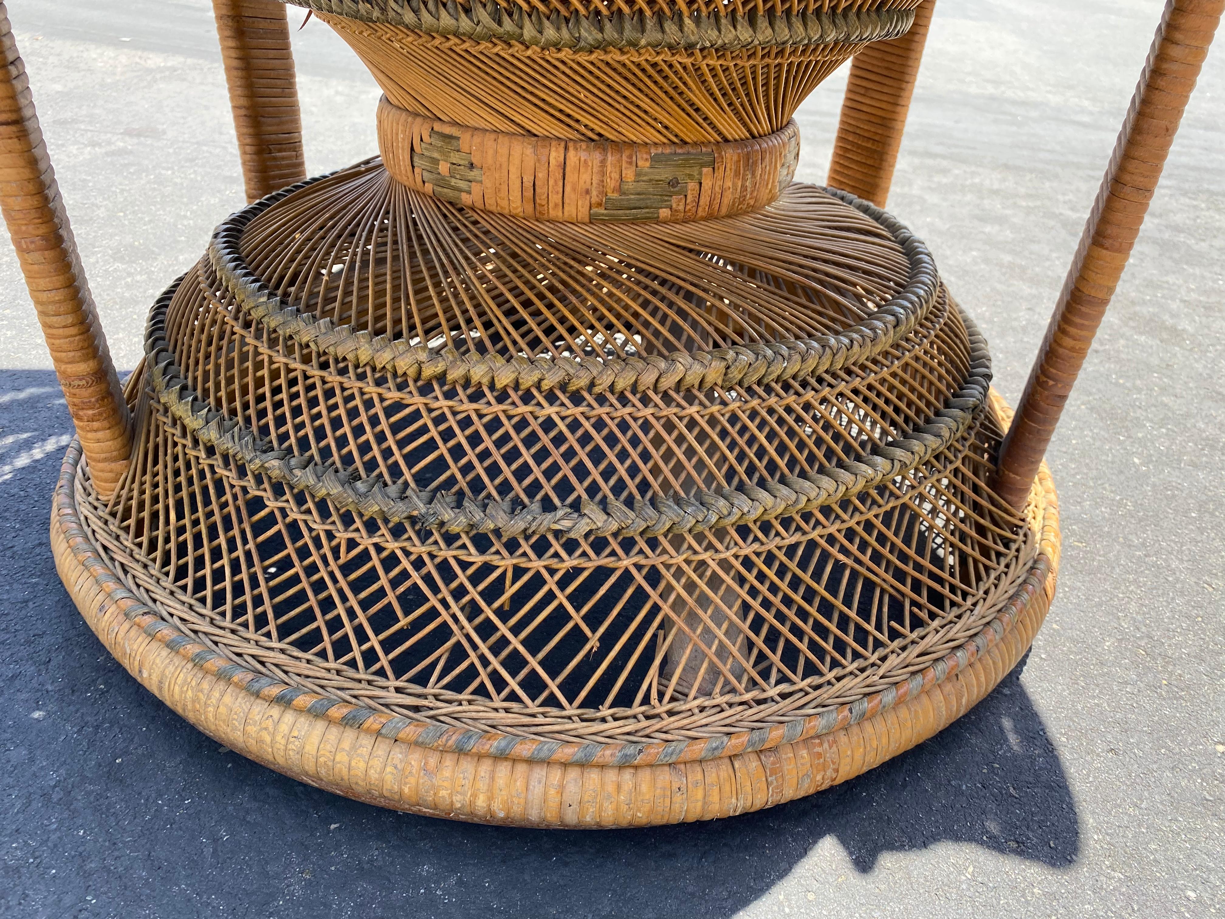 Grand Peacock Rattan Wicker Table & Chair Vintage Set Circa 1960’s 6