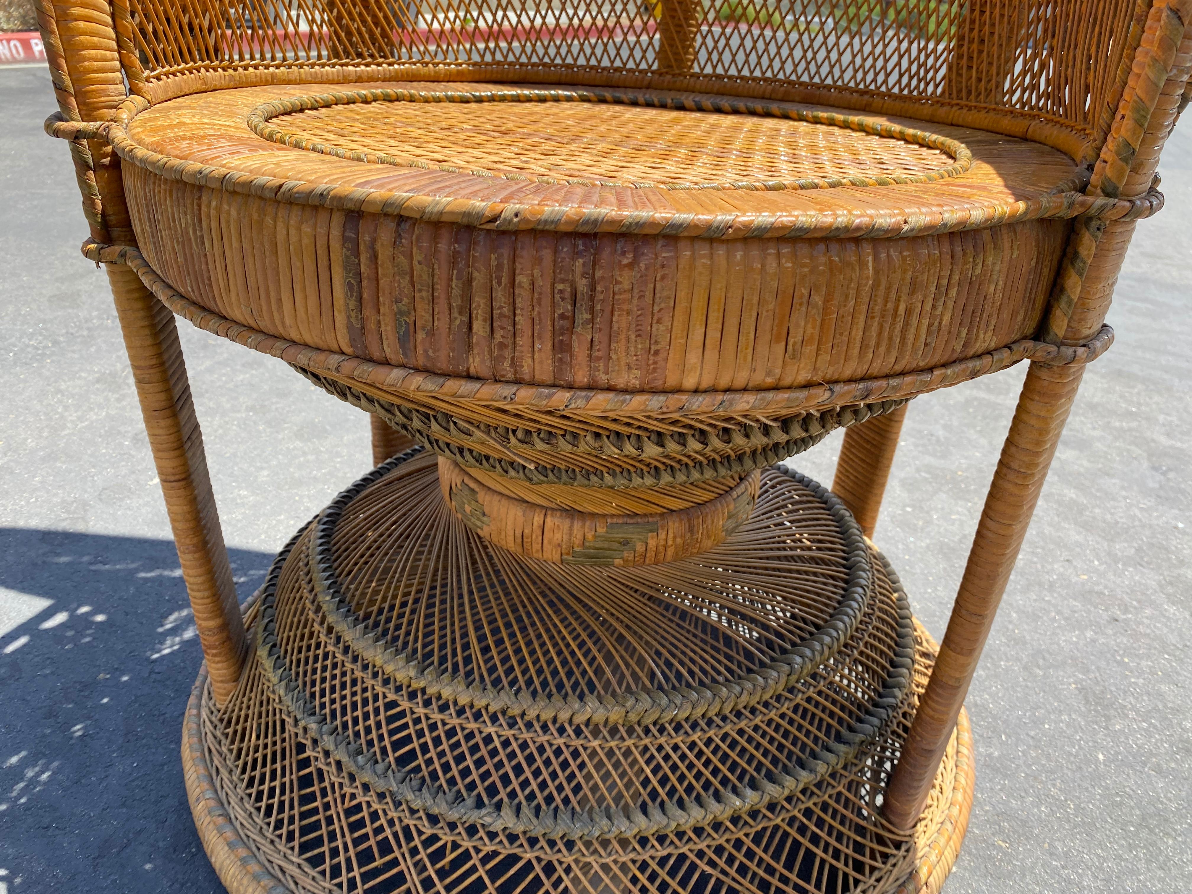 Grand Peacock Rattan Wicker Table & Chair Vintage Set Circa 1960’s 7