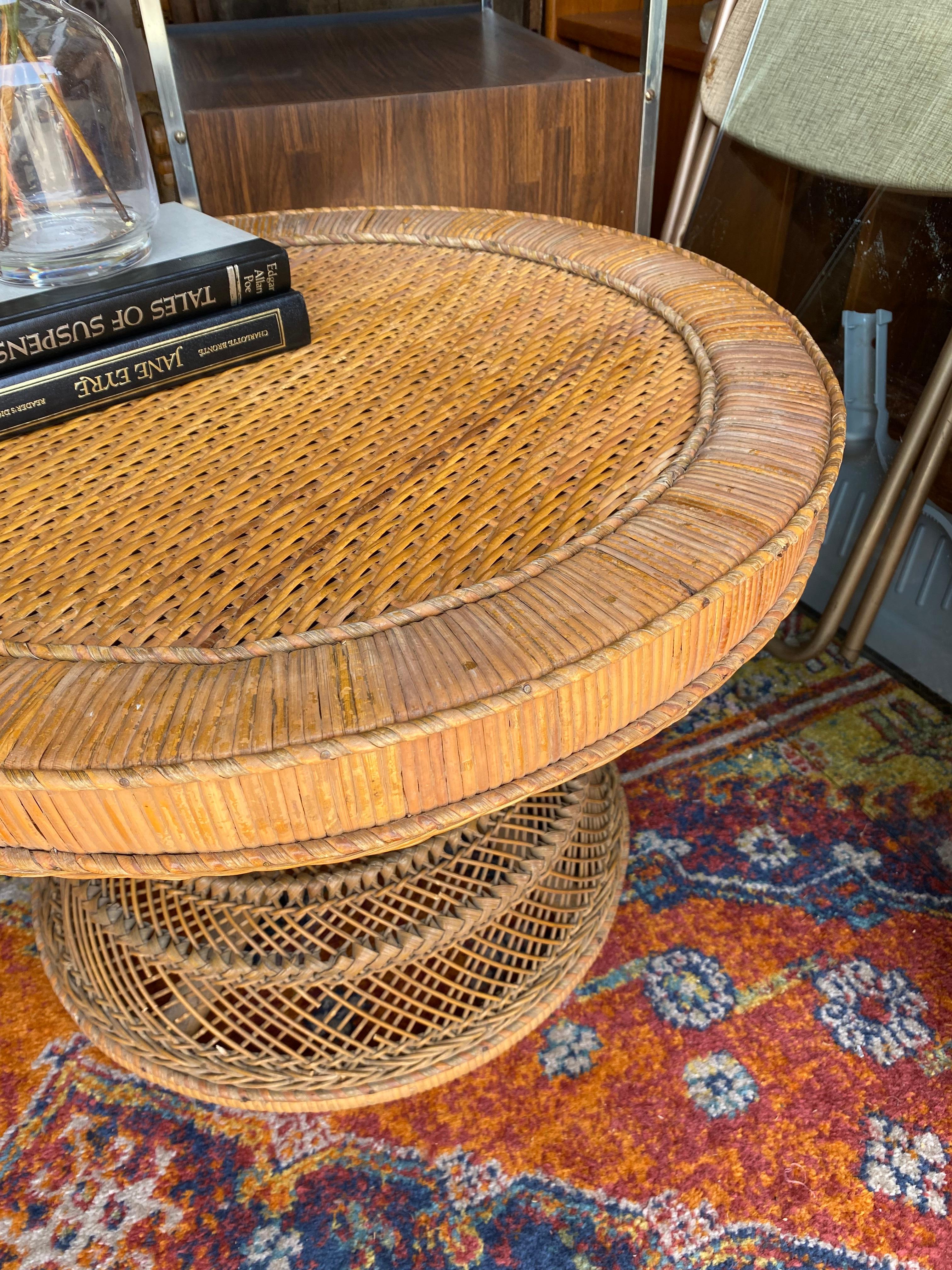 Unknown Grand Peacock Rattan Wicker Table & Chair Vintage Set Circa 1960’s