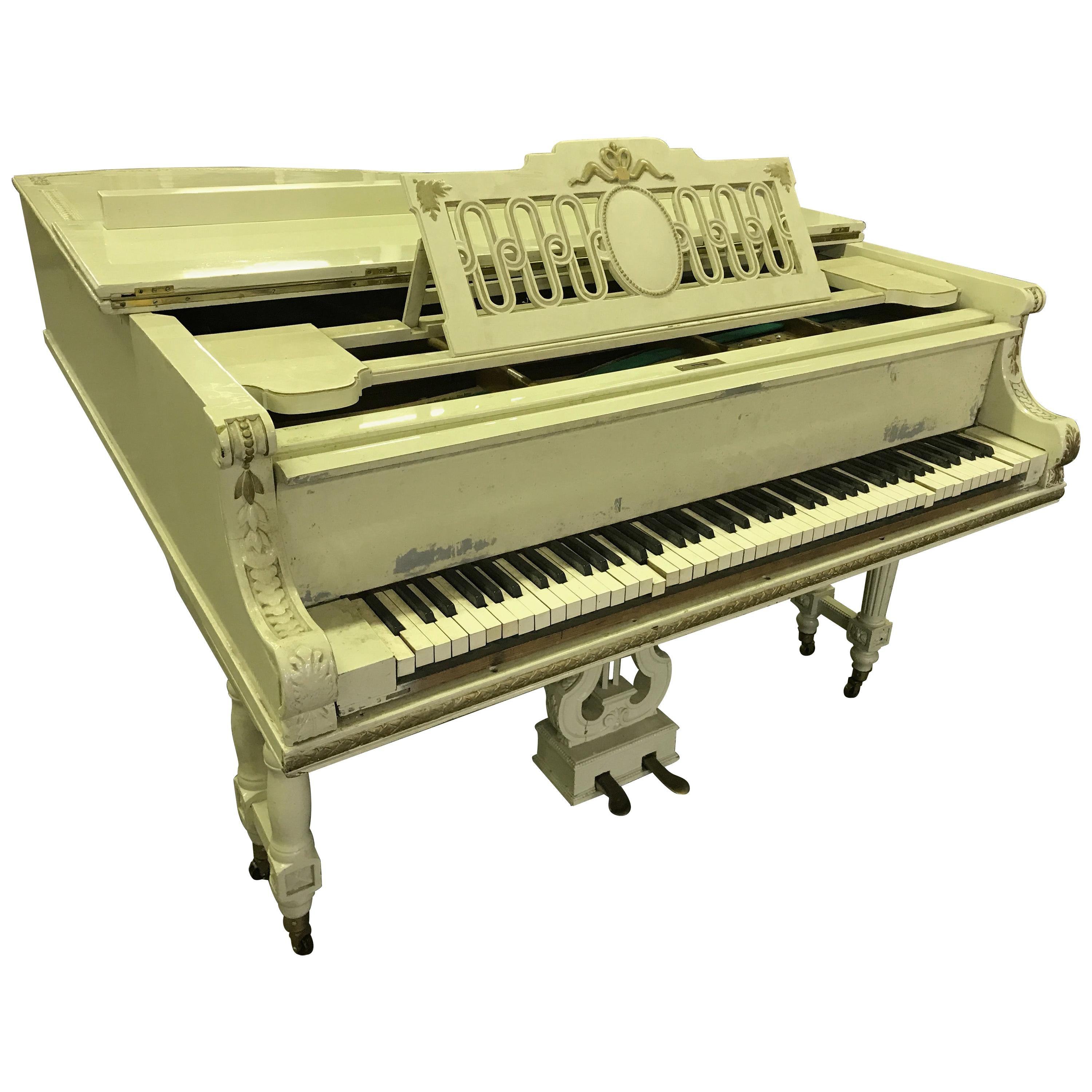 Grand Piano Russian Romanov Tsar Nicholas Connection, White Gold, Incl. Restor