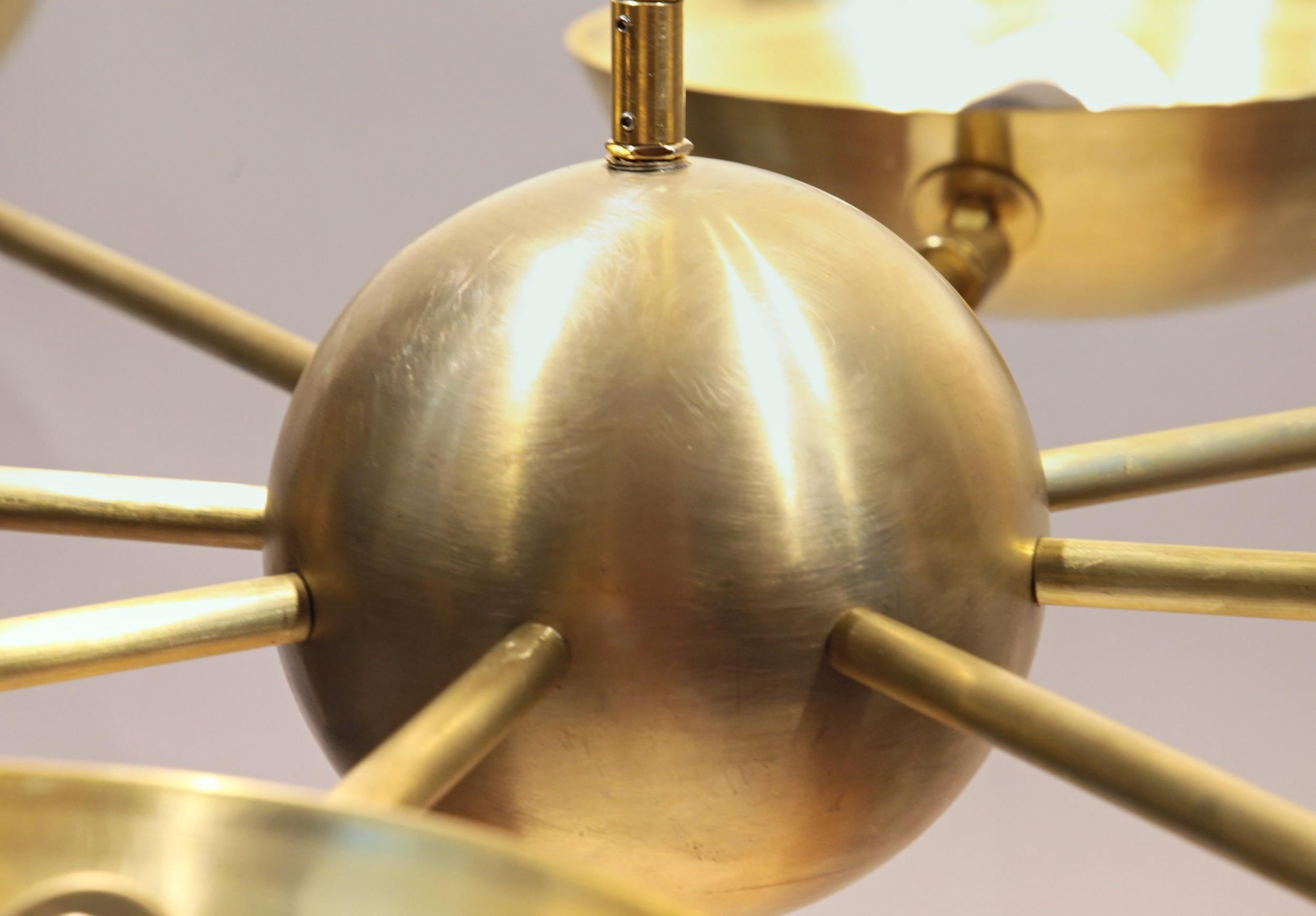 Contemporary Grand Planetario Brass Chandelier 8 Arms, Brass Shades, Silvio Piattelli Design For Sale