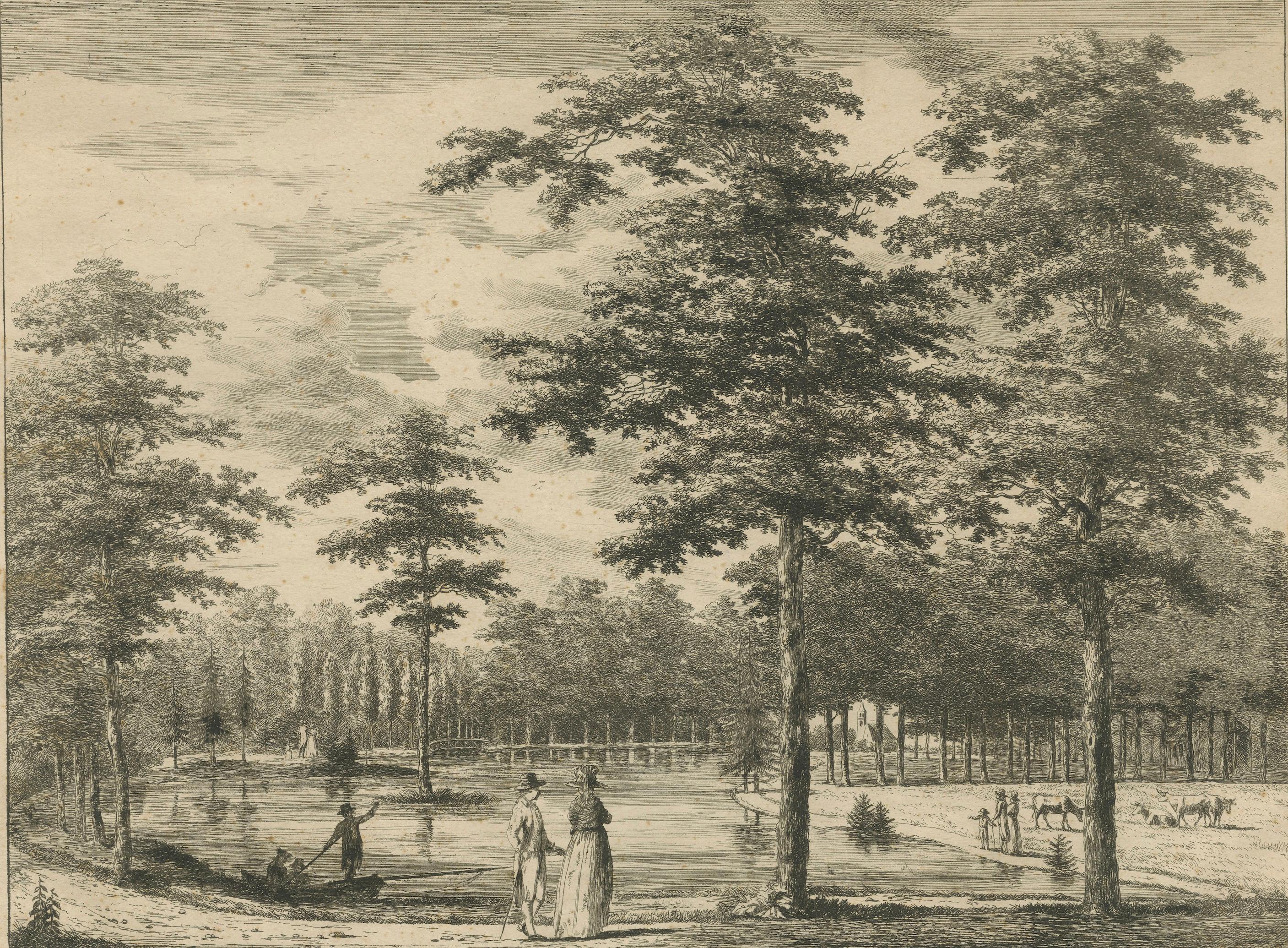 Dutch Grand Pond at Biljoen – Antique c.1790 Print Dedicated to Princess Wilhelmina For Sale