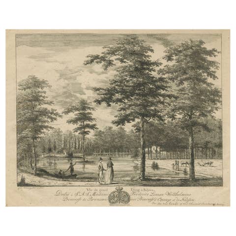 Grand Pond at Biljoen – Antique c.1790 Print Dedicated to Princess Wilhelmina