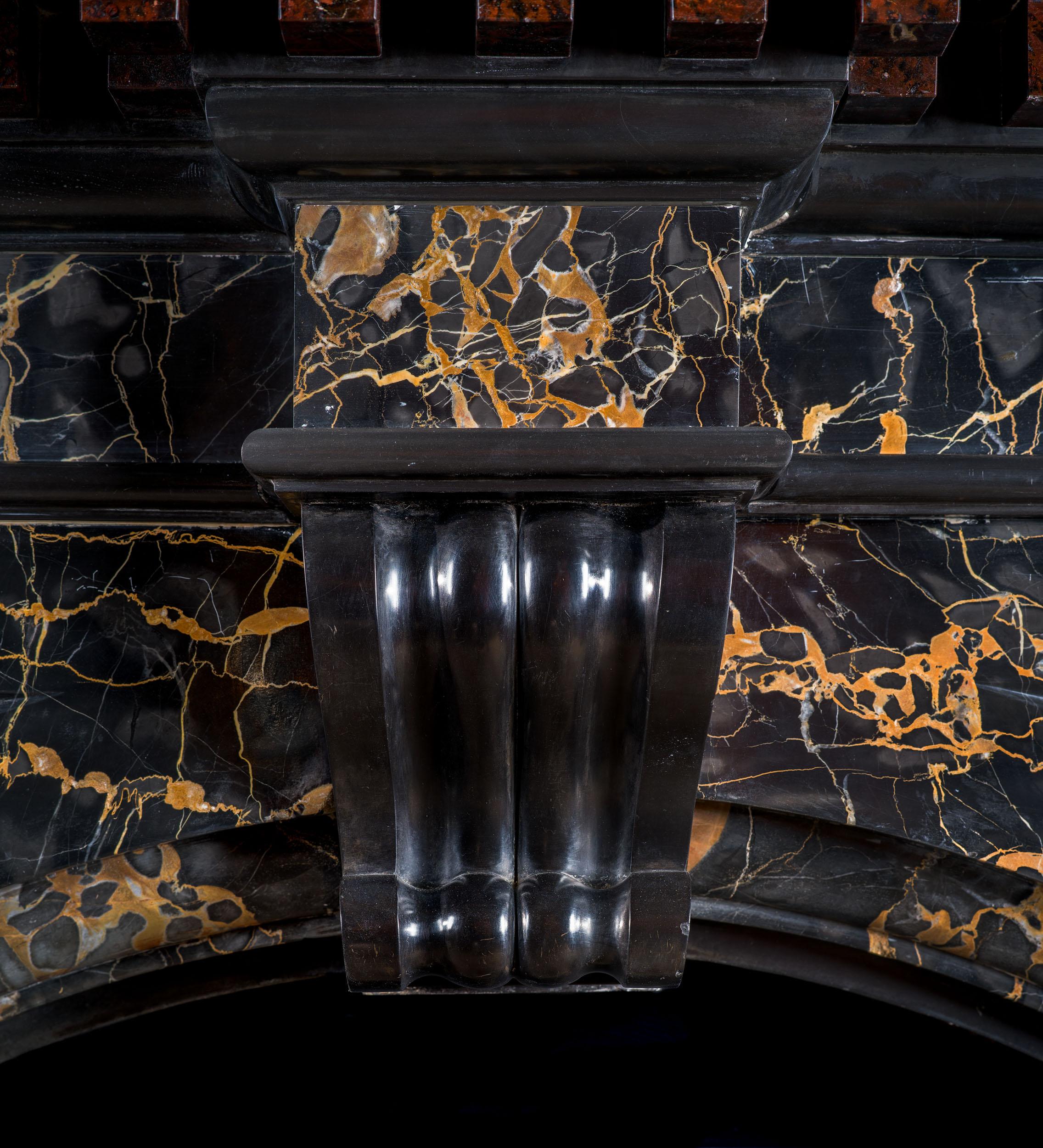 British Grand Portoro Marble & Serpentine Marble Fireplace Mantel  For Sale