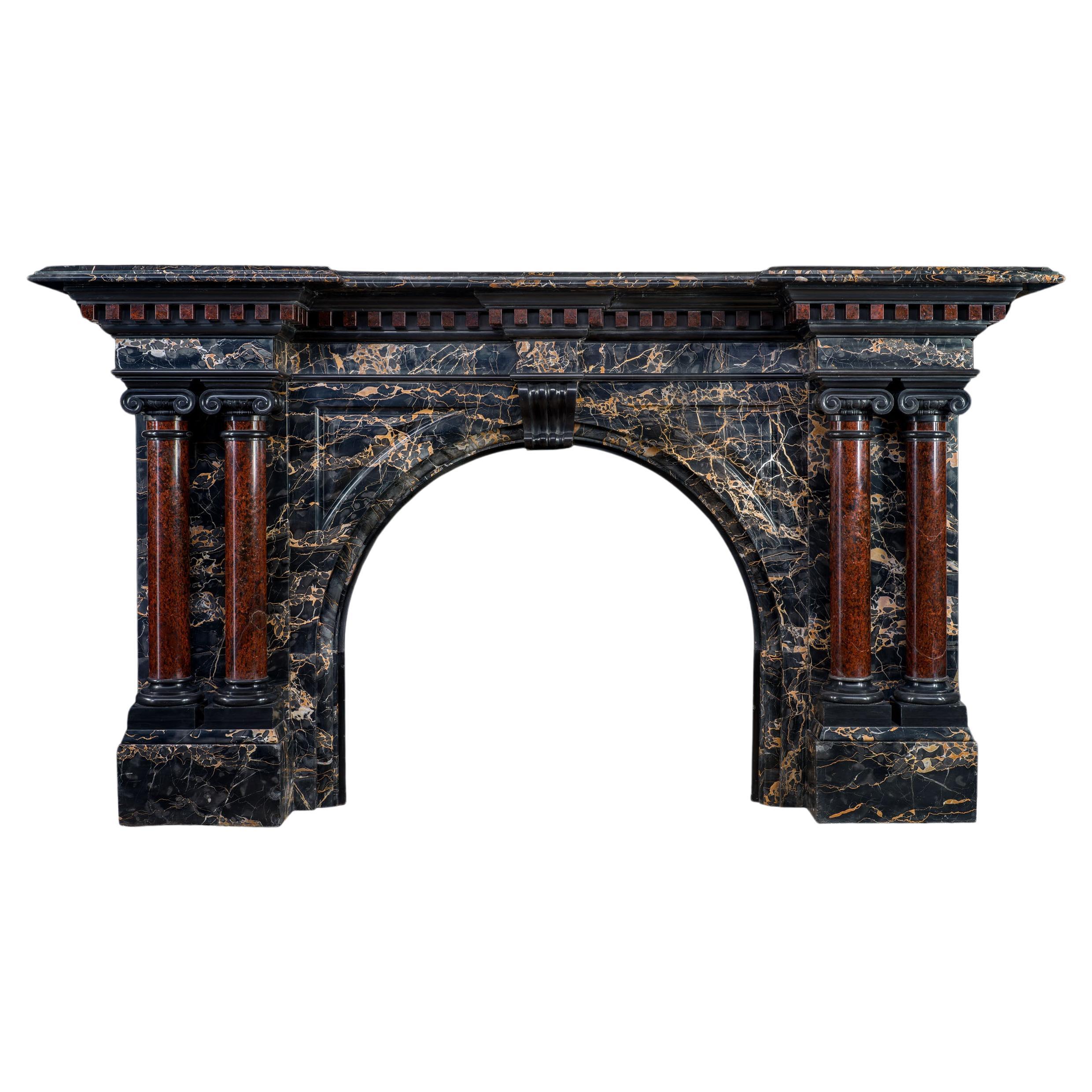 Grand Portoro Marble & Serpentine Marble Fireplace Mantel  For Sale