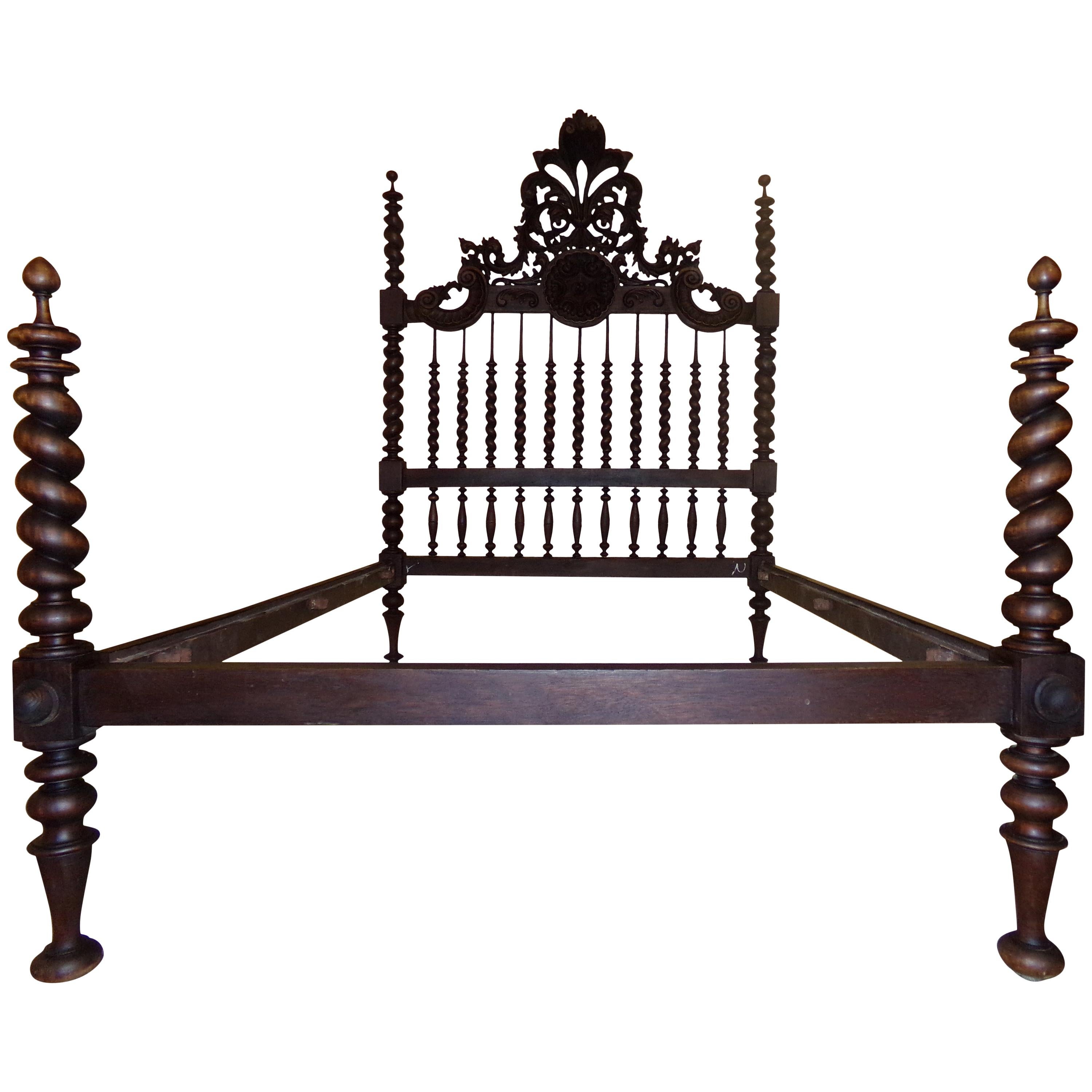 Grand Portuguese  Four Poster Barley Twist Double Bed, 1890