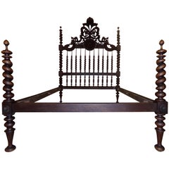Antique Grand Portuguese  Four Poster Barley Twist Double Bed, 1890