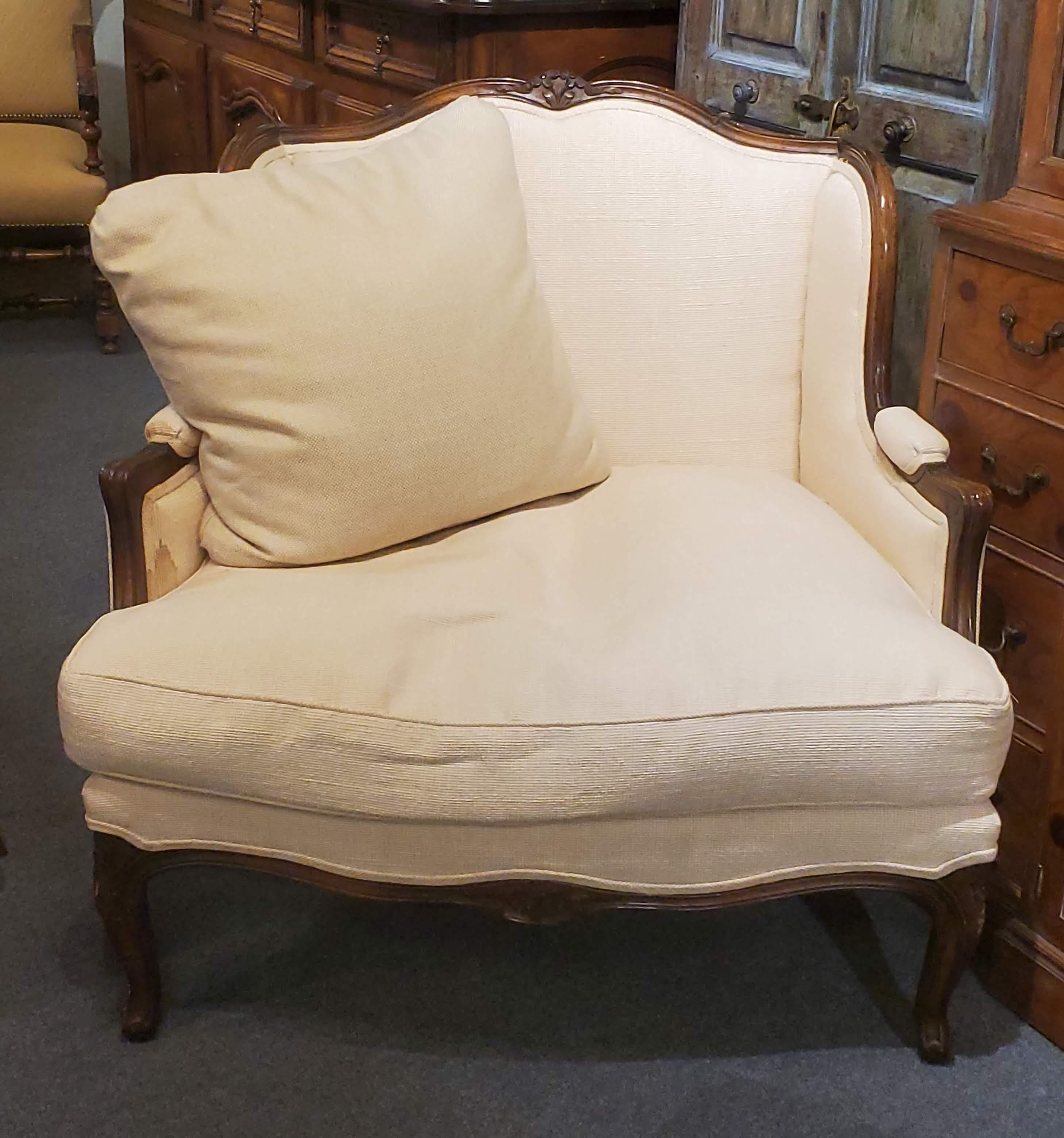 Grand Proportioned Louis XV Style Bergeré Armchair and Ottoman 4