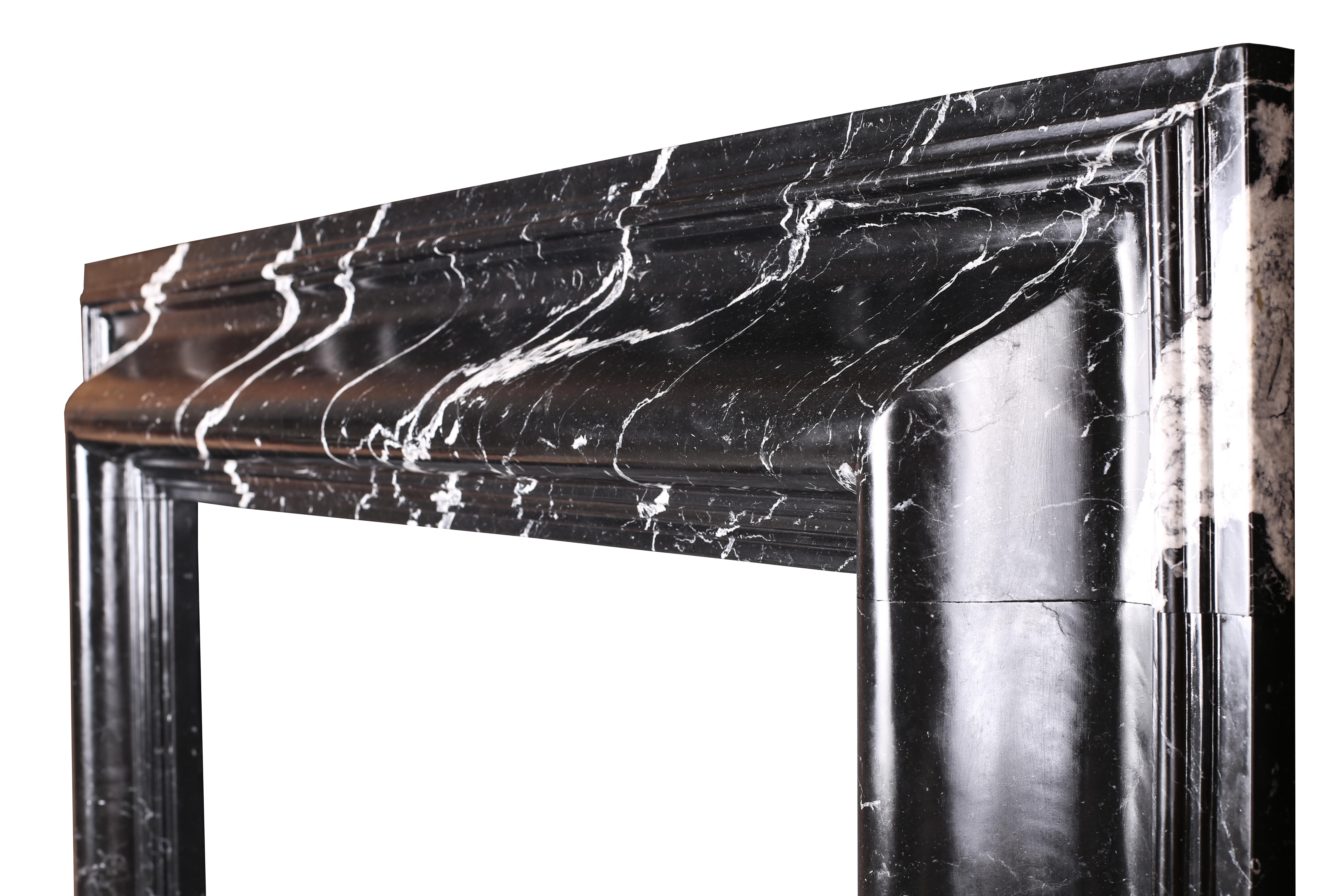British Grand Queen Anne Style Bolection Fireplace in Italian Nero Marquina Marble Nr.2 For Sale