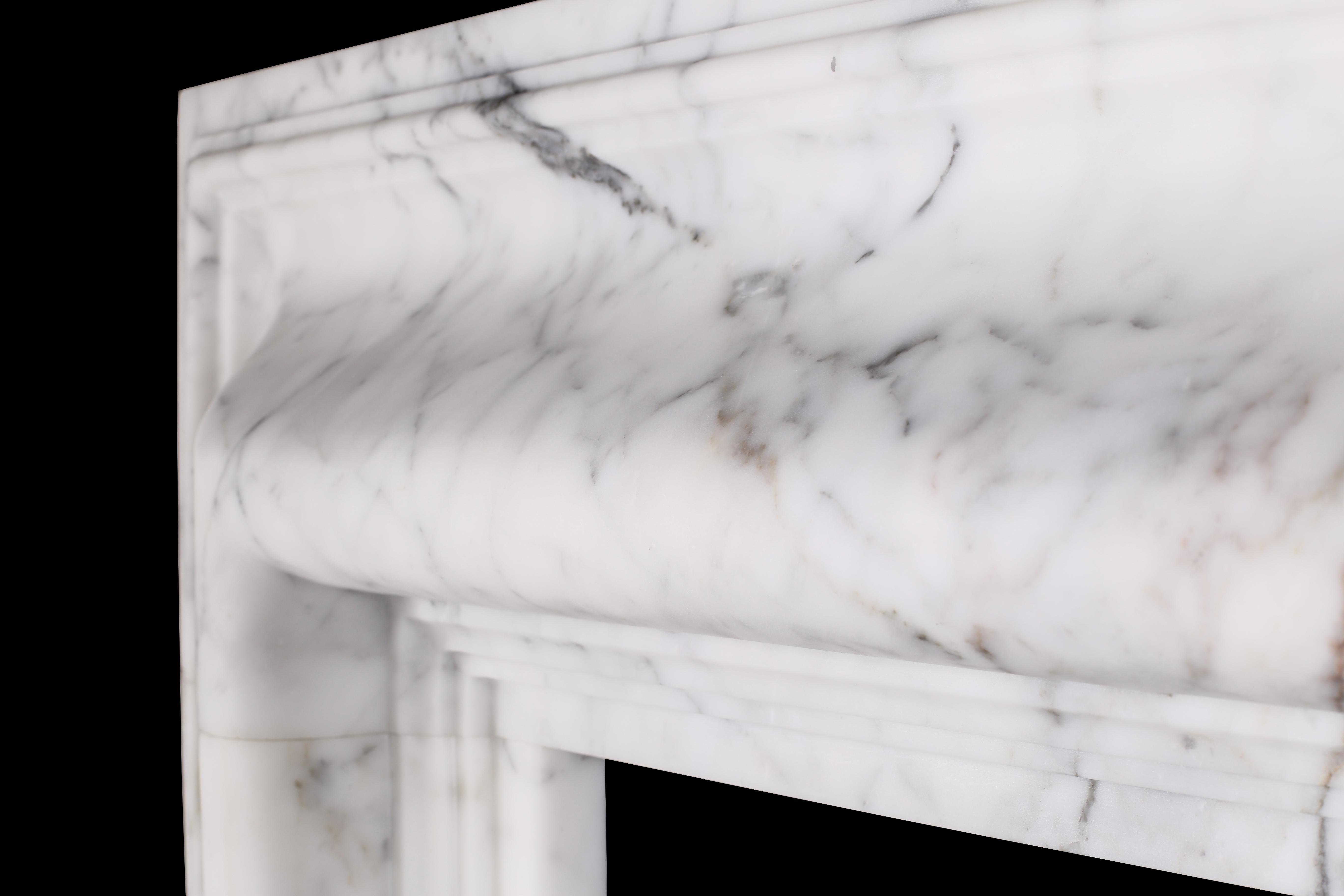 British Grand Queen Anne Style Bolection Fireplace in Italian Statuary Marble Nr. 2 For Sale