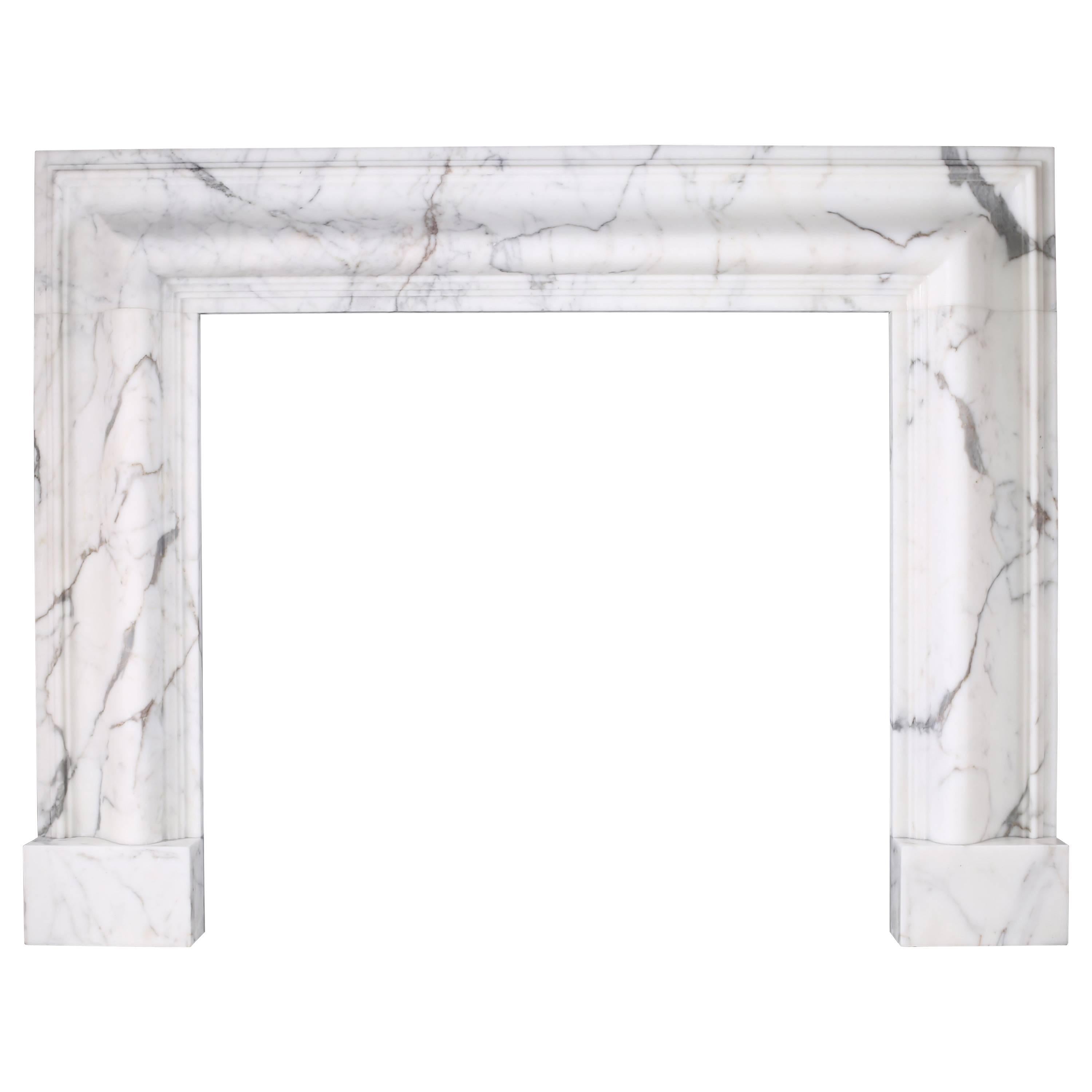 Grand Queen Anne Style Bolection Fireplace in Italian Statuary Marble Nr. 2 For Sale