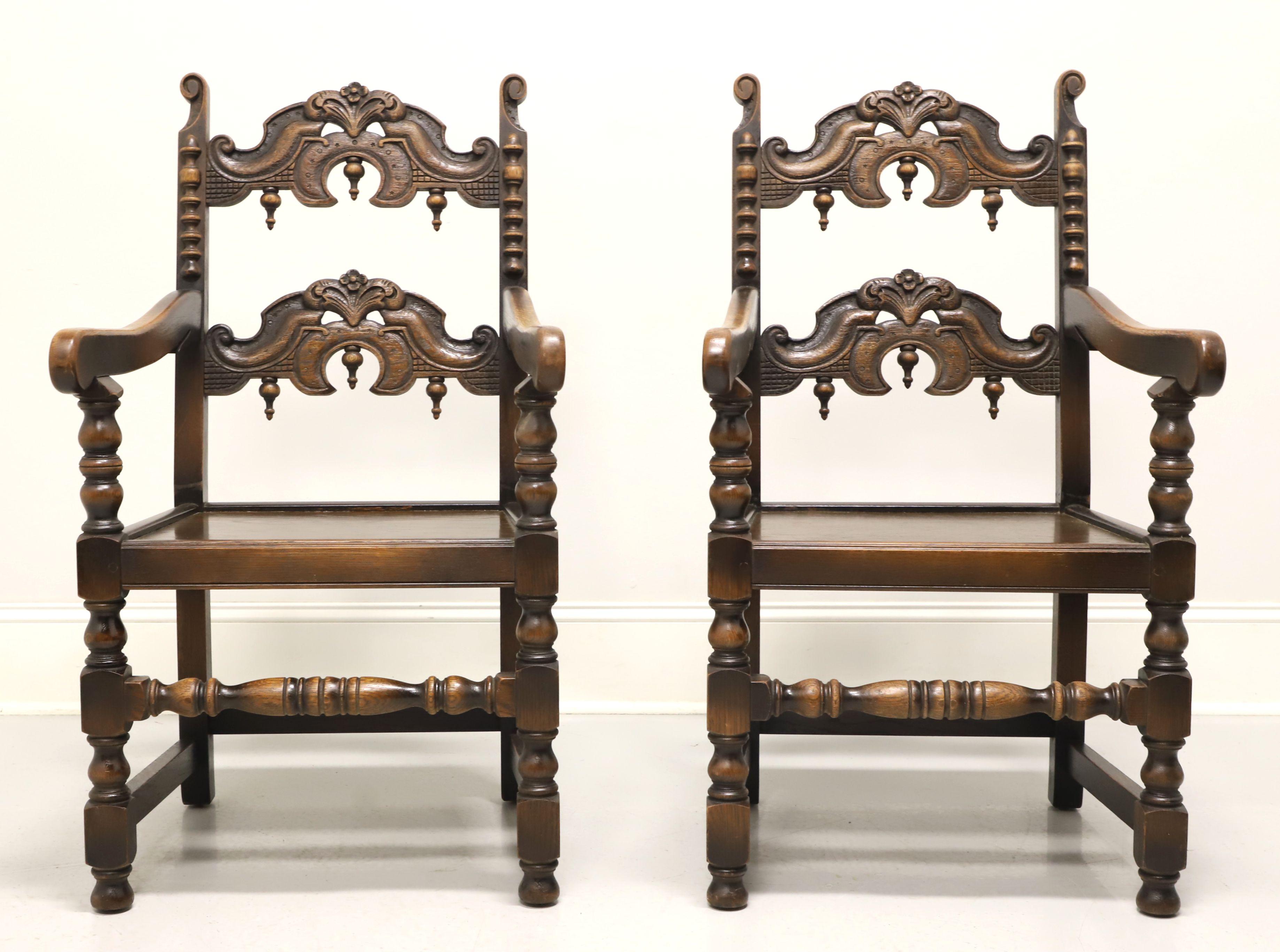 American GRAND RAPIDS BOOKCASE & Chair Co Oak Gothic Revival Dining Armchairs - Pair For Sale