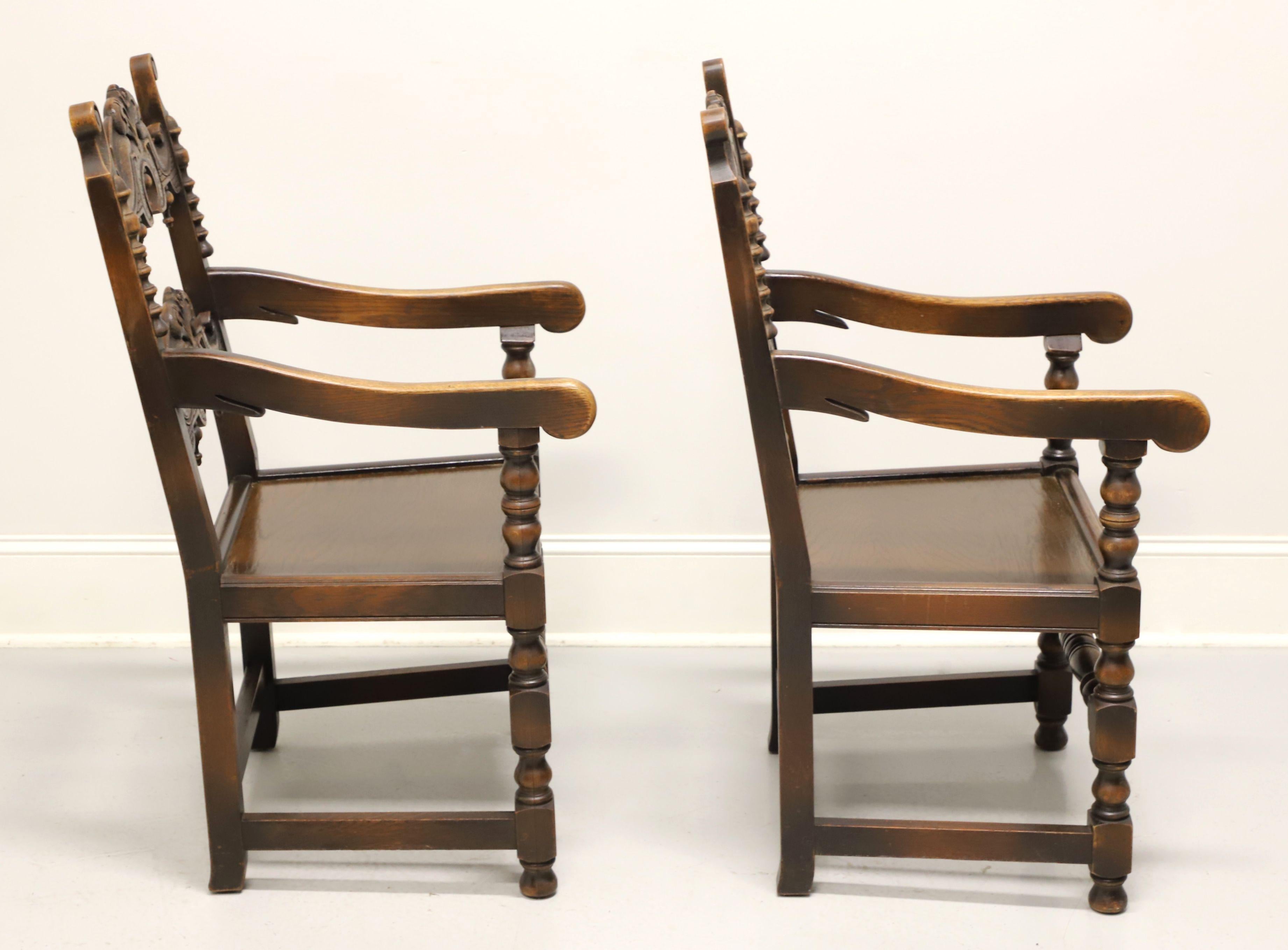 GRAND RAPIDS BOOKCASE & Chair Co Oak Gothic Revival Dining Armchairs - Pair In Good Condition For Sale In Charlotte, NC
