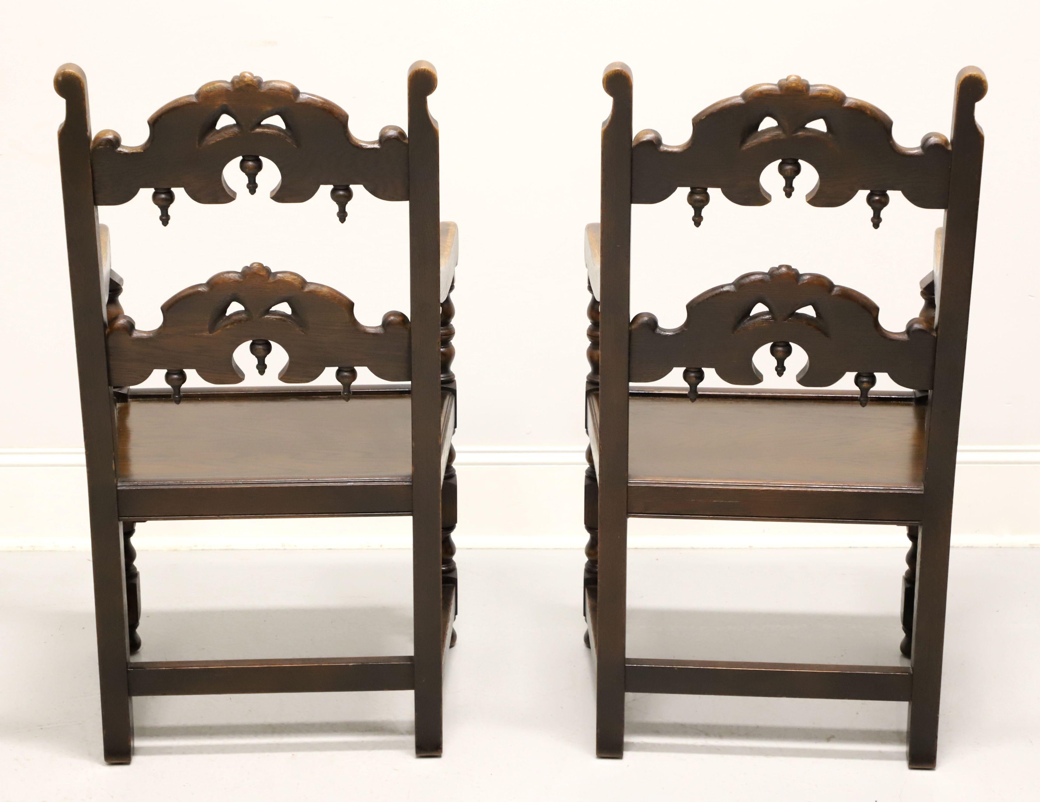 20th Century GRAND RAPIDS BOOKCASE & Chair Co Oak Gothic Revival Dining Armchairs - Pair For Sale